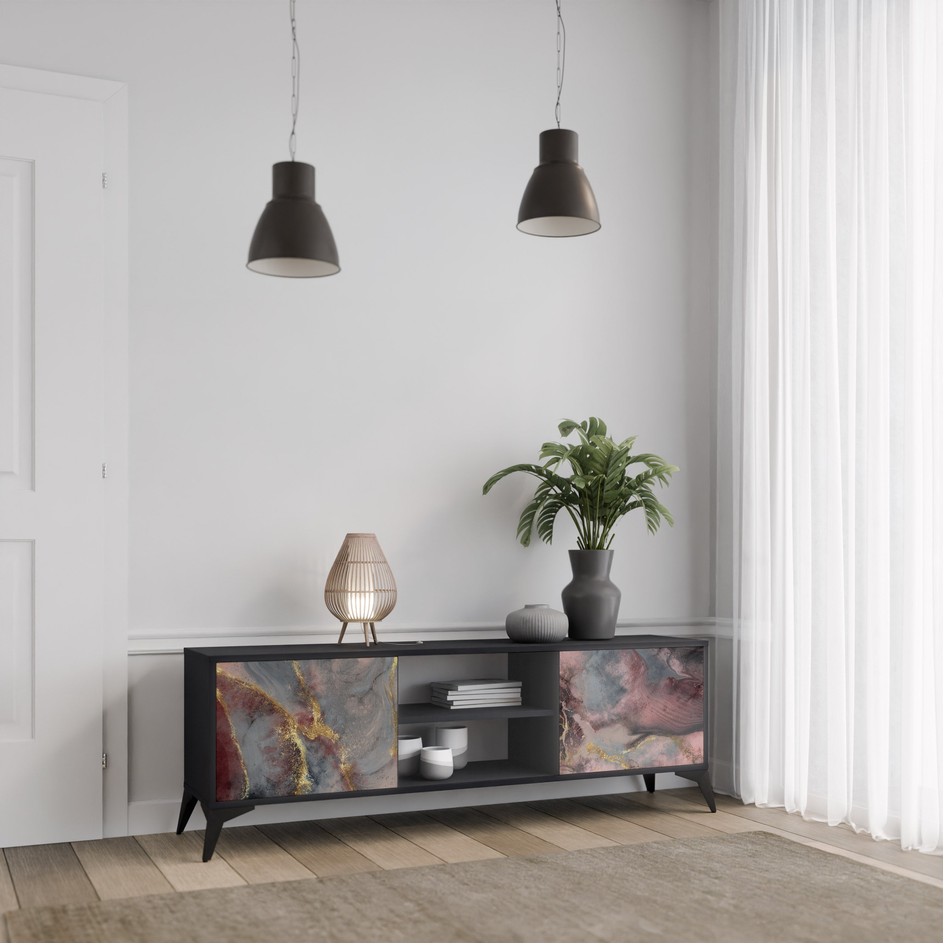 GOLDEN TIDES TV-Lowboard mit 2 Türen in Schwarz