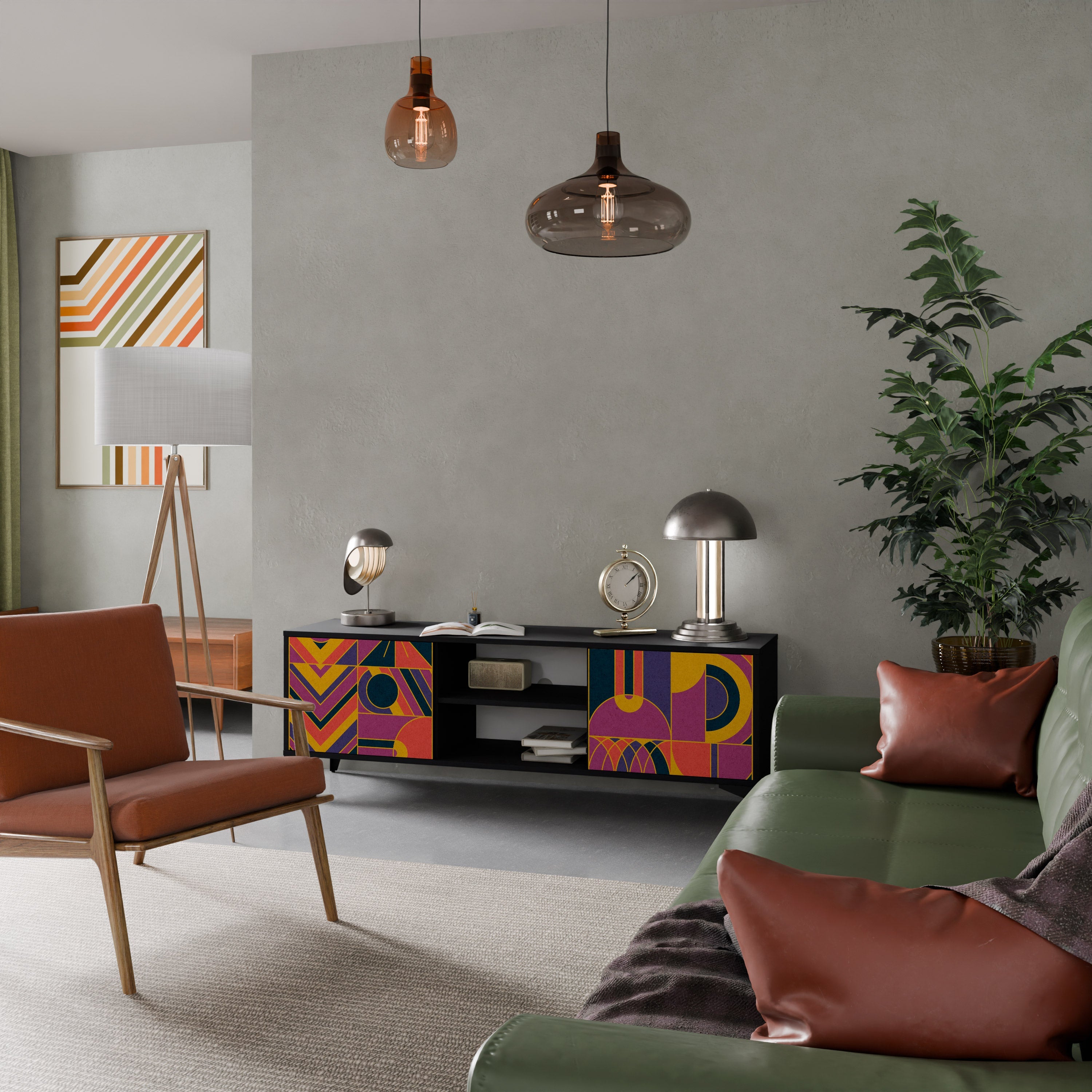 ELECTRIC PATTERNS TV-Lowboard mit 2 Türen in Schwarz