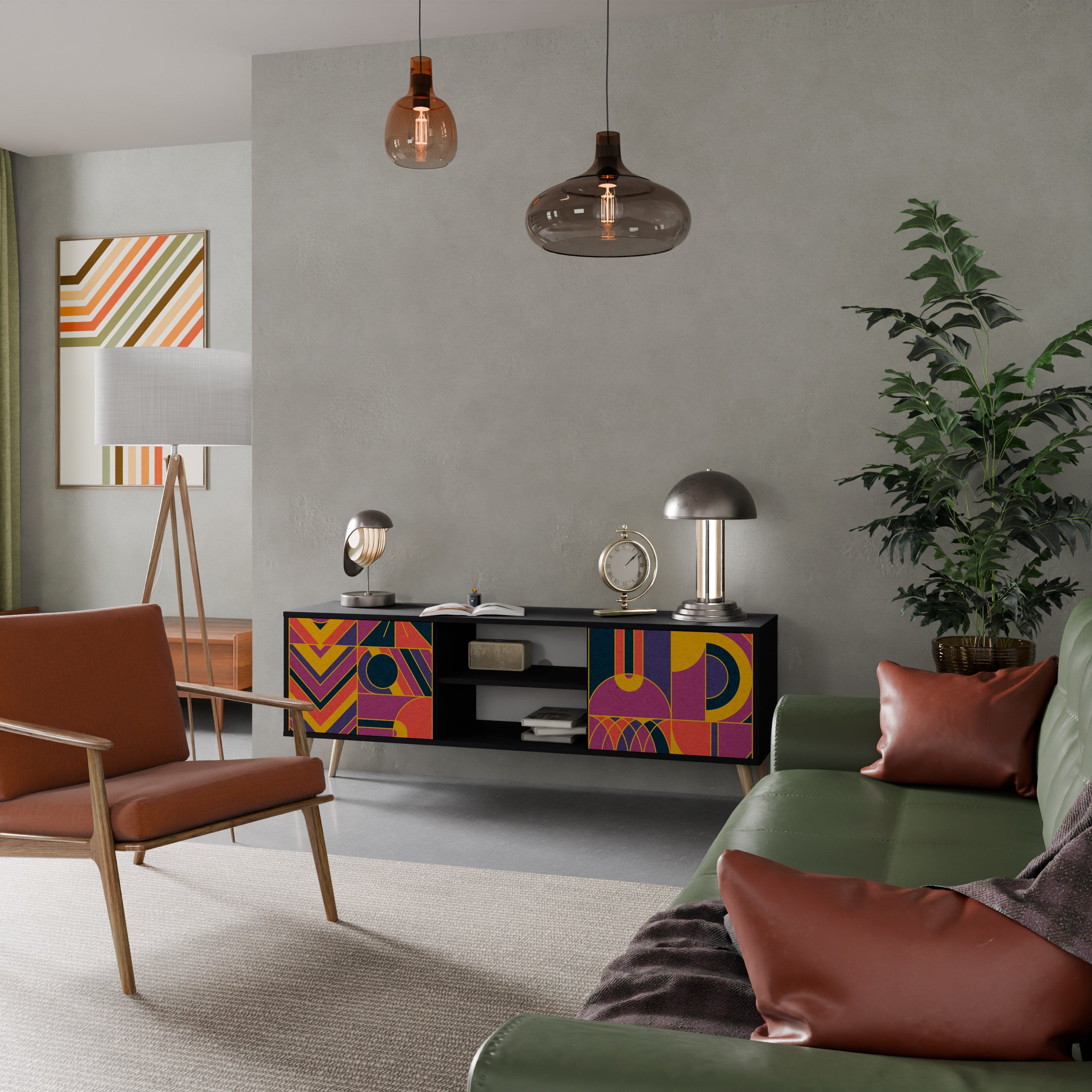 ELECTRIC PATTERNS TV-Lowboard mit 2 Türen in Schwarz