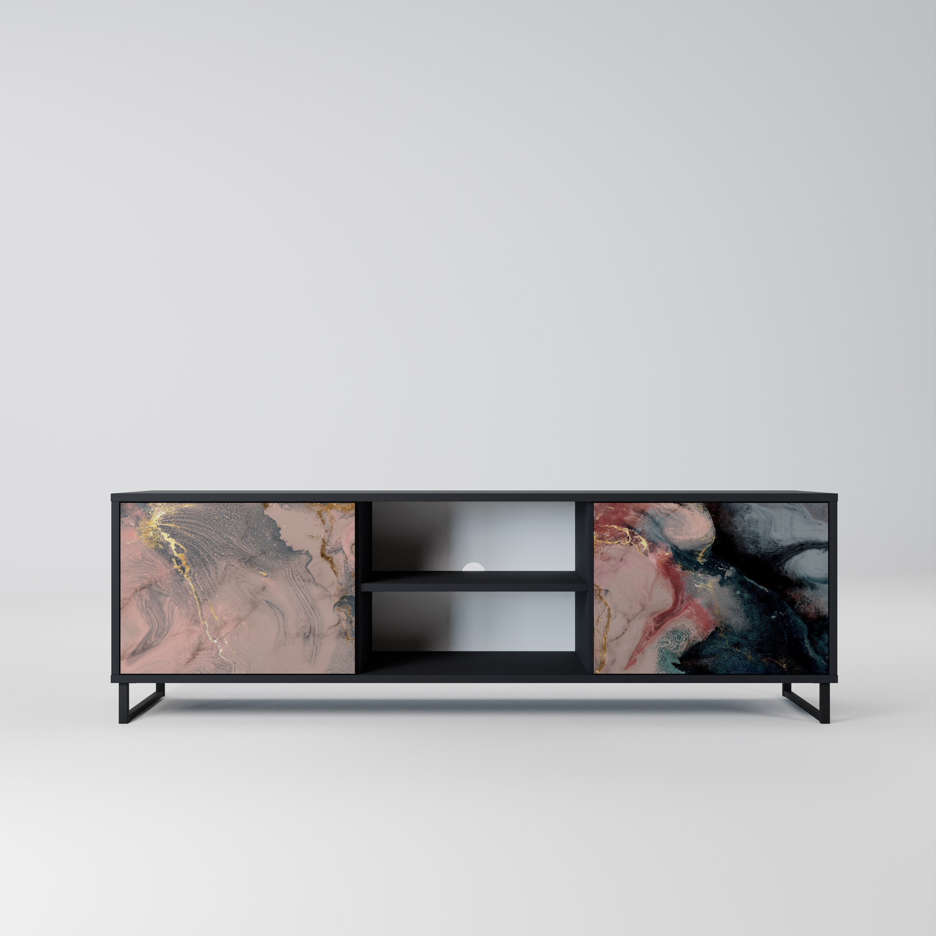 GILDED SWIRLS 2-Door TV Stand in Black Finish