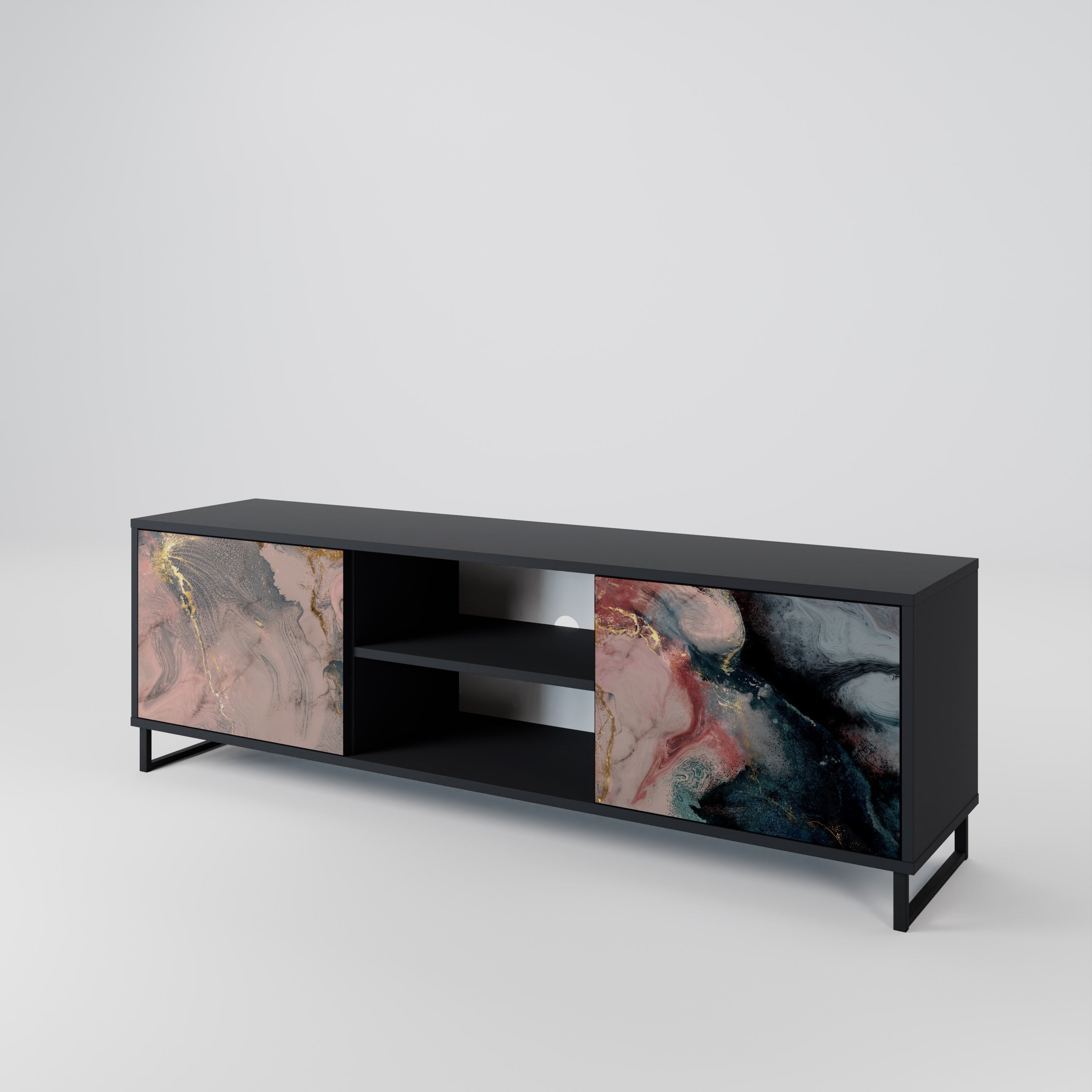 GILDED SWIRLS 2-Door TV Stand in Black Finish