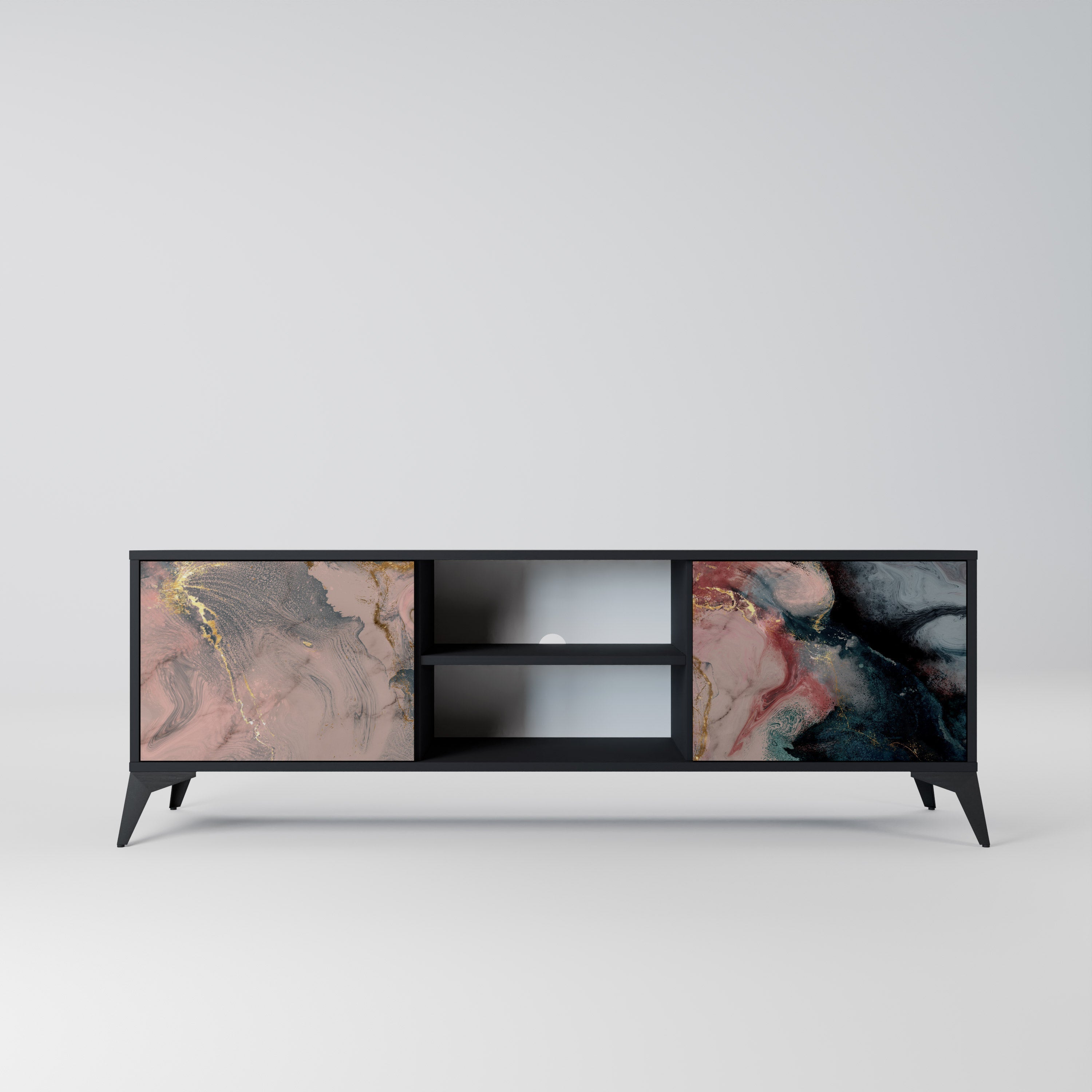 GILDED SWIRLS 2-Door TV Stand in Black Finish