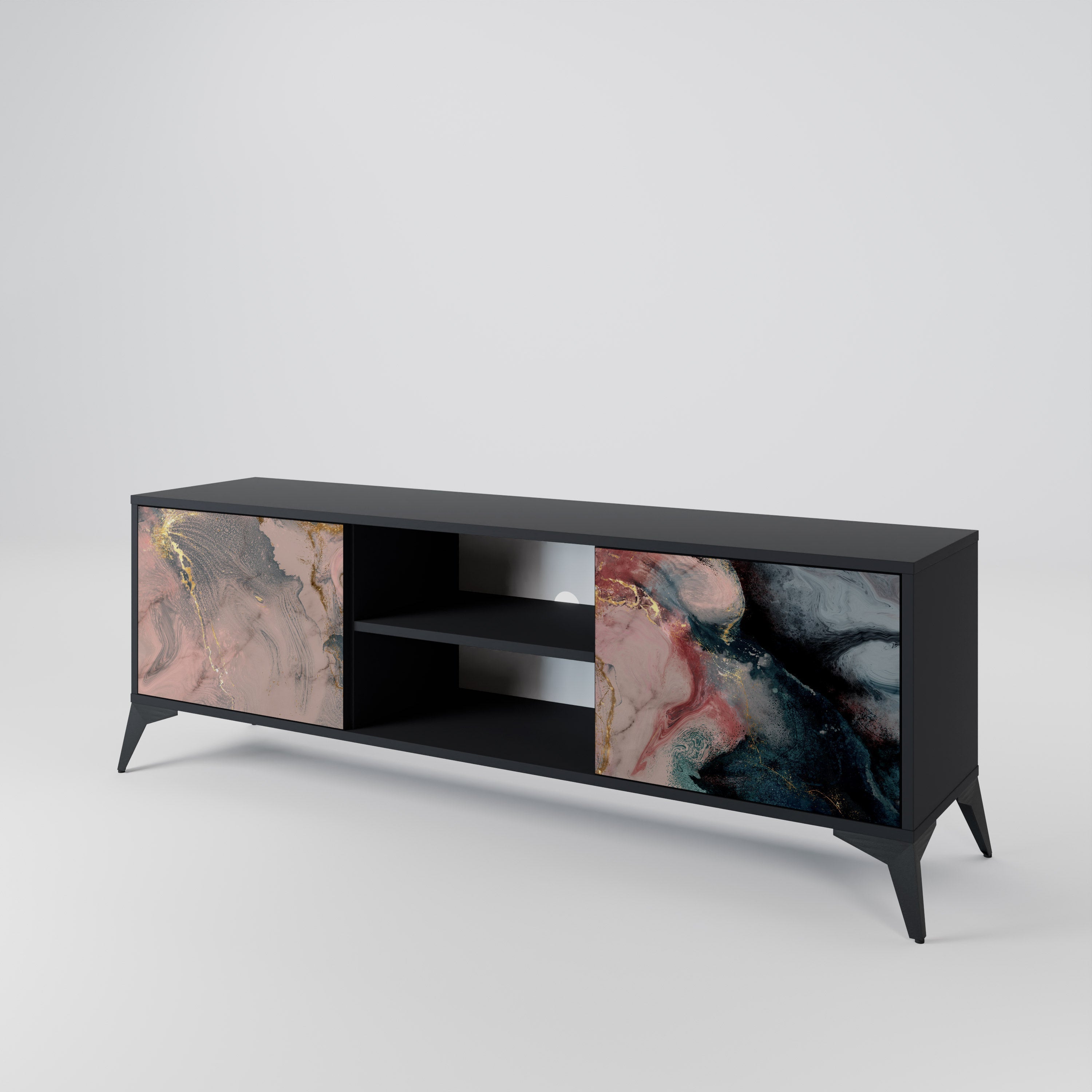 GILDED SWIRLS 2-Door TV Stand in Black Finish
