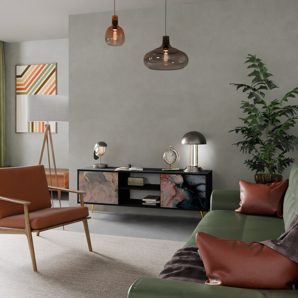 GILDED SWIRLS 2-Door TV Stand in Black Finish