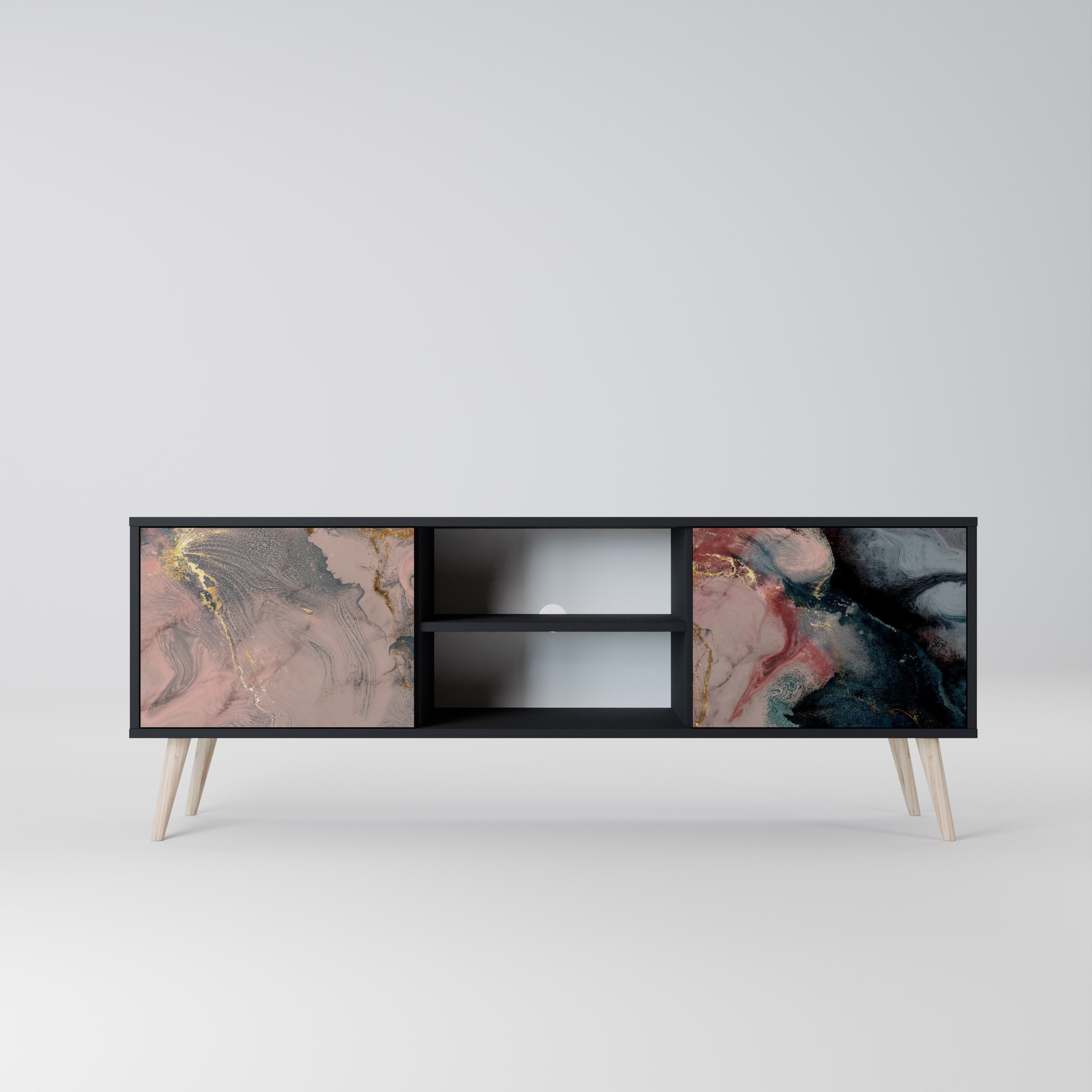 GILDED SWIRLS 2-Door TV Stand in Black Finish