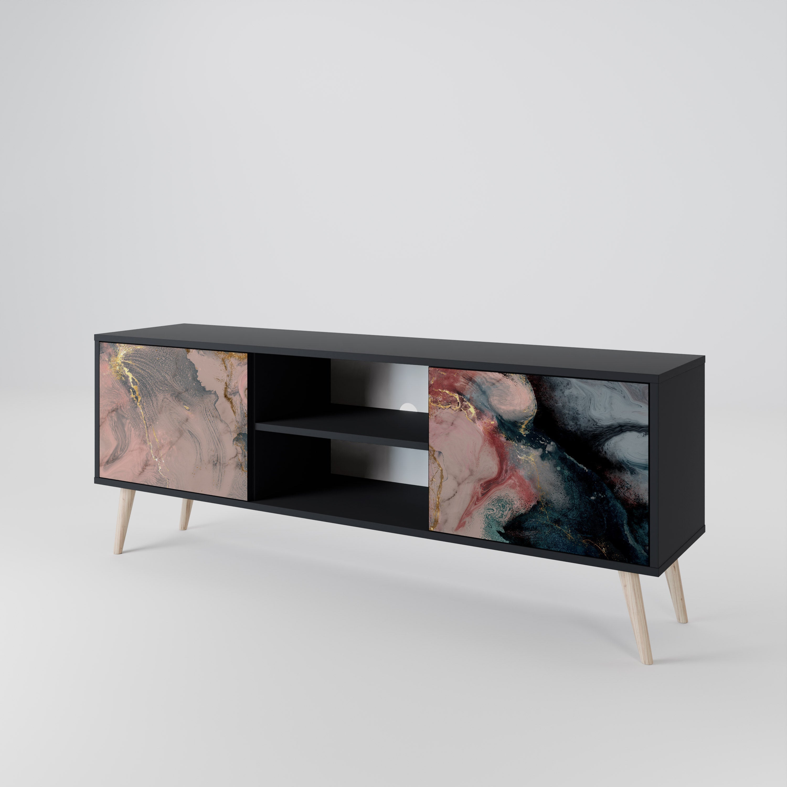 GILDED SWIRLS 2-Door TV Stand in Black Finish