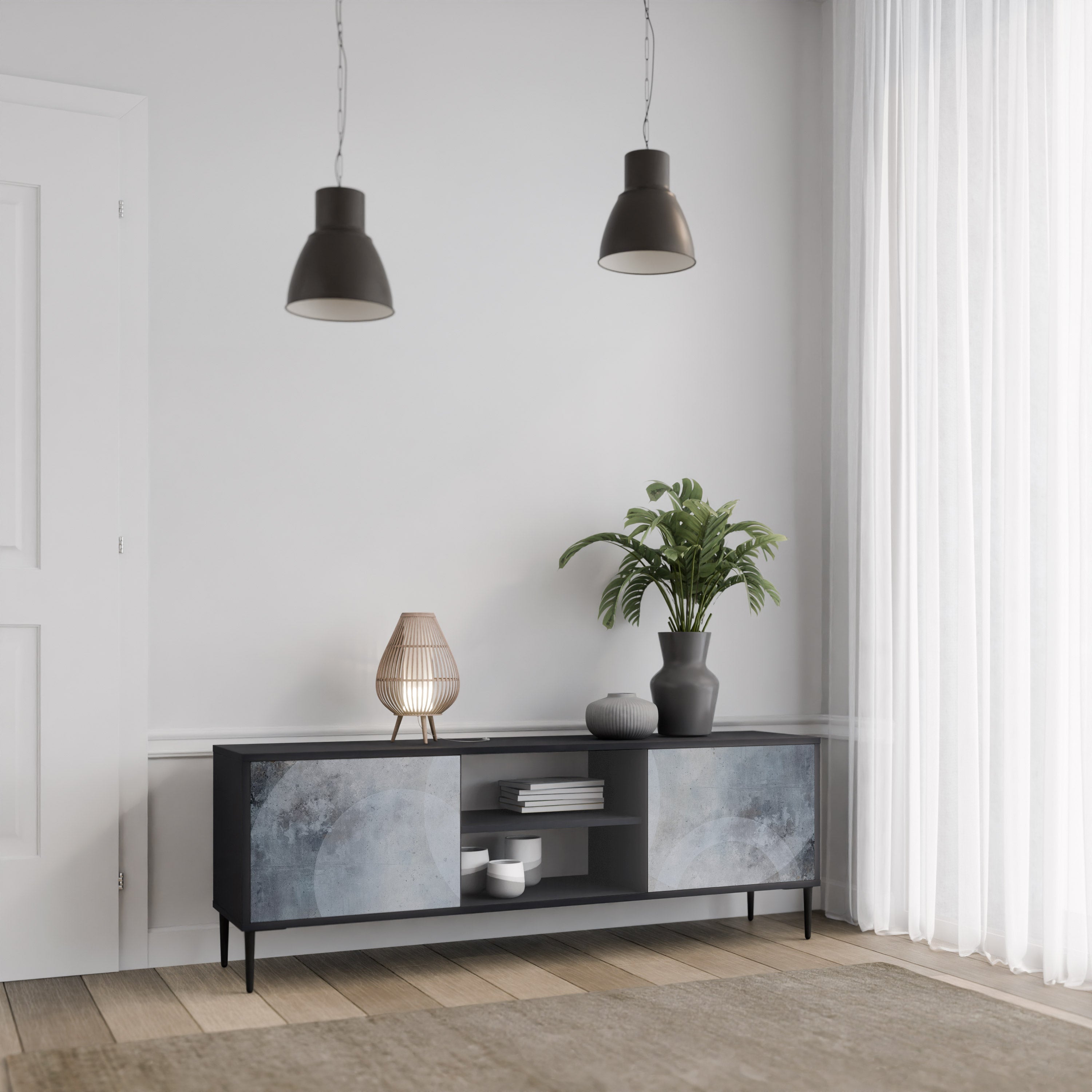 MUTED ARC 2-Door TV Stand in Black Finish