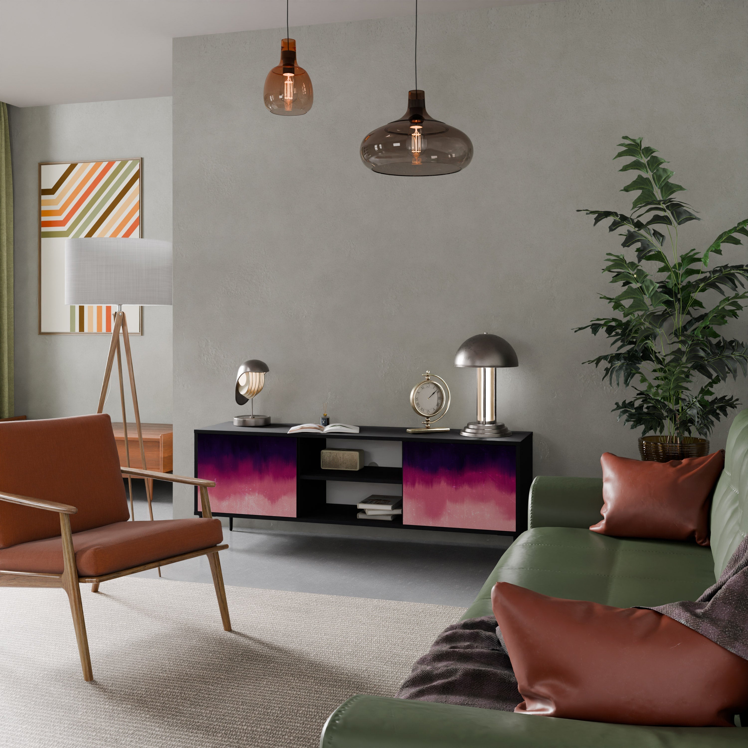 AURORA BOREALIS 2-Door TV Stand in Black Finish