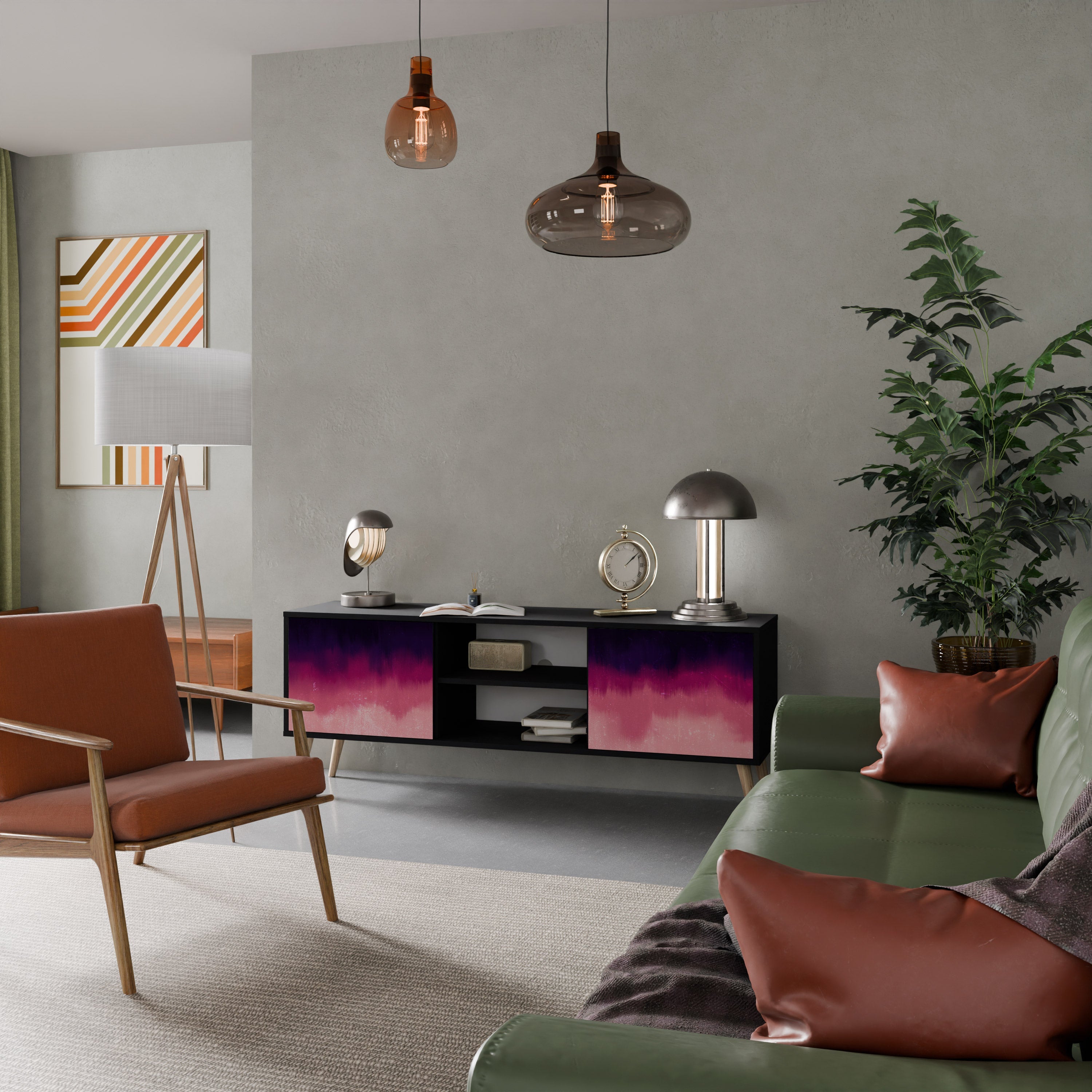 AURORA BOREALIS 2-Door TV Stand in Black Finish