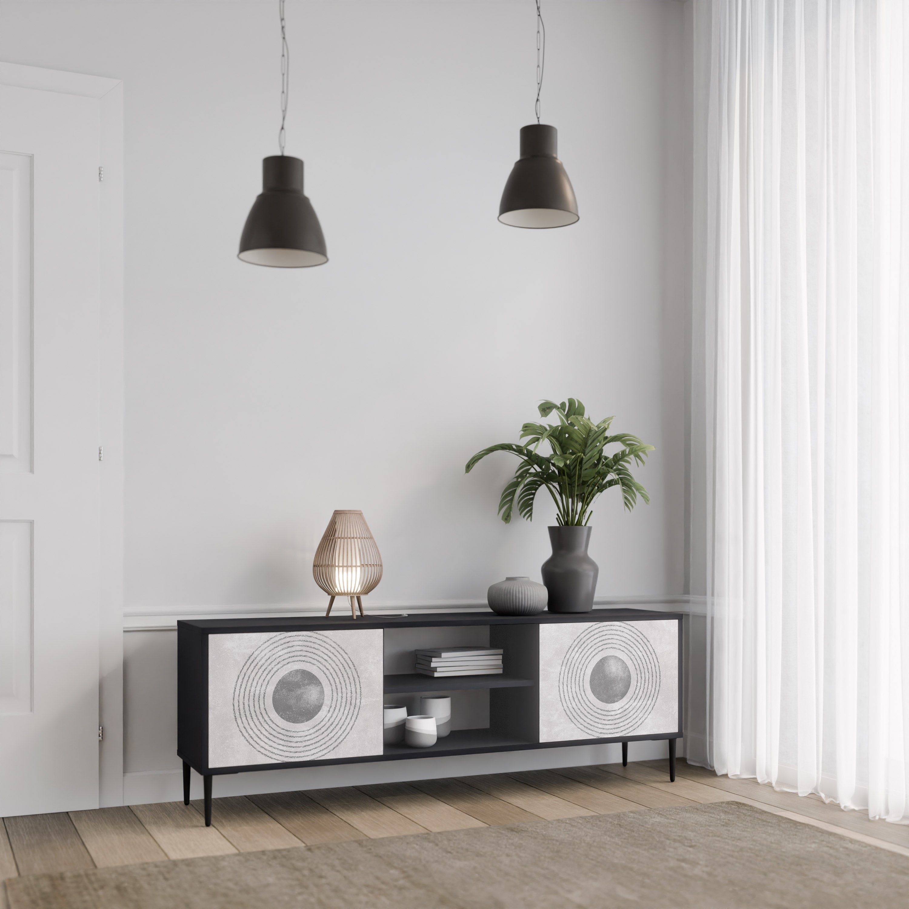 SOLID CIRCLES 2-Door TV Stand in Black Finish