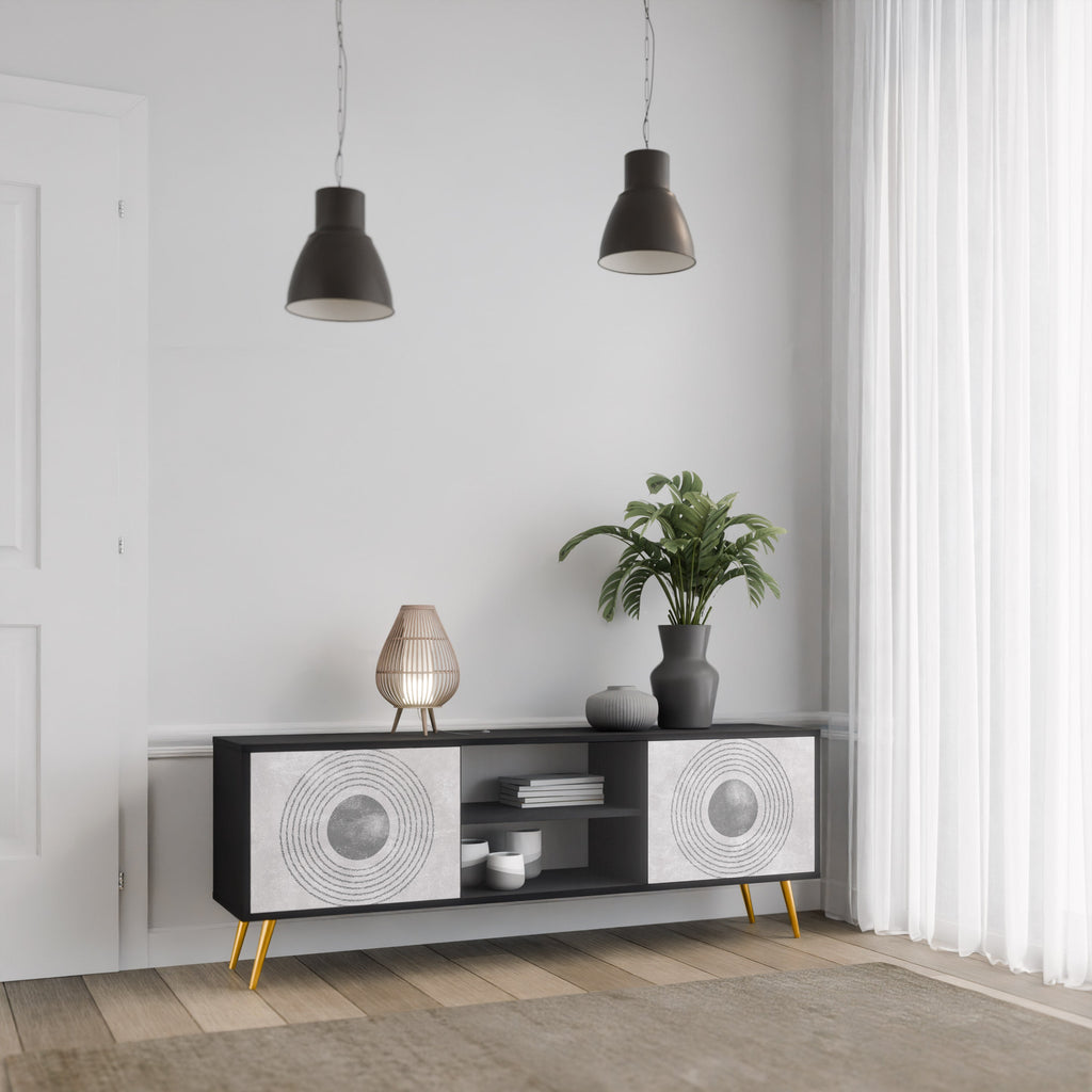 SOLID CIRCLES 2-Door TV Stand in Black Finish