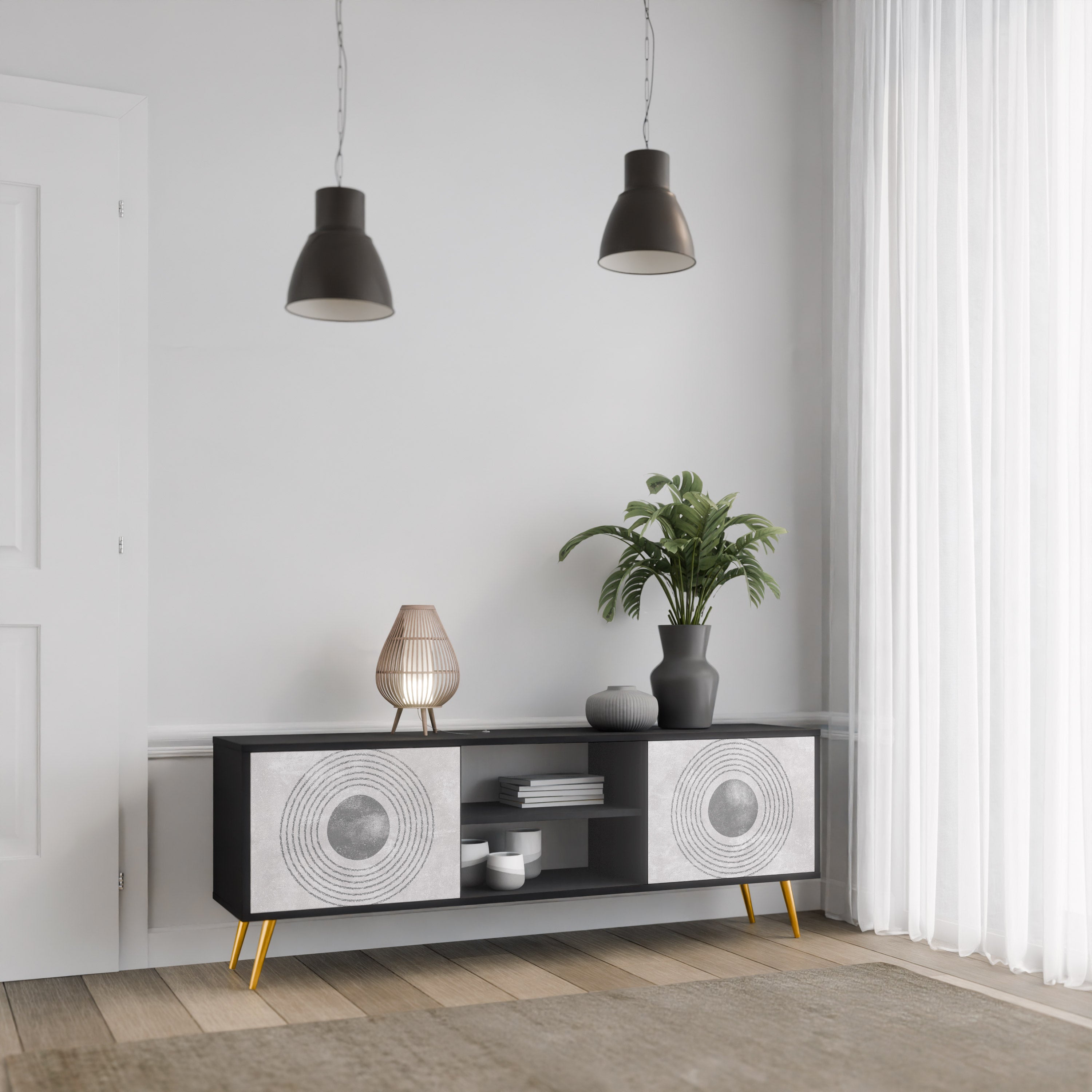 SOLID CIRCLES 2-Door TV Stand in Black Finish