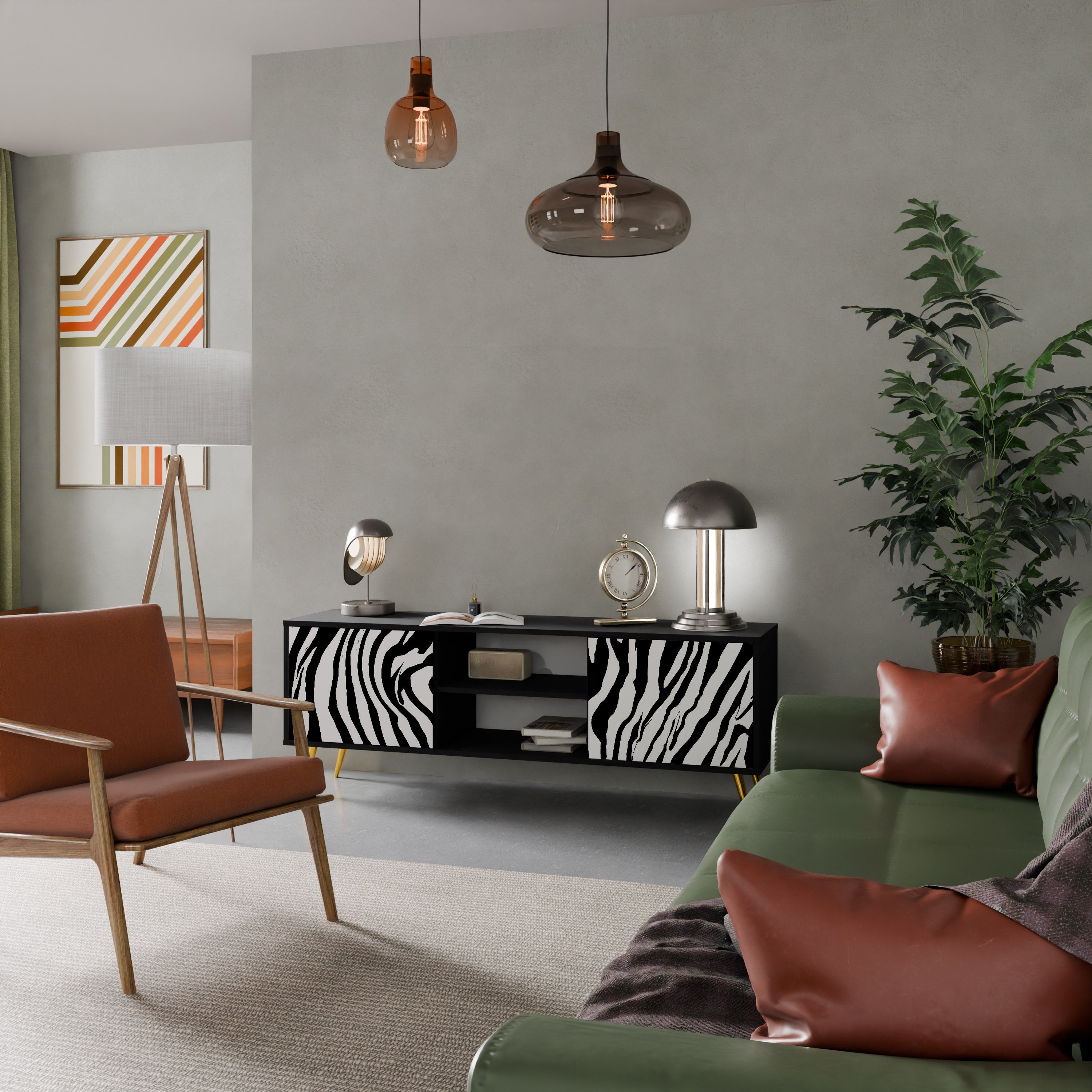 SPLENDID ZEBRA 2-Door TV Stand in Black Finish