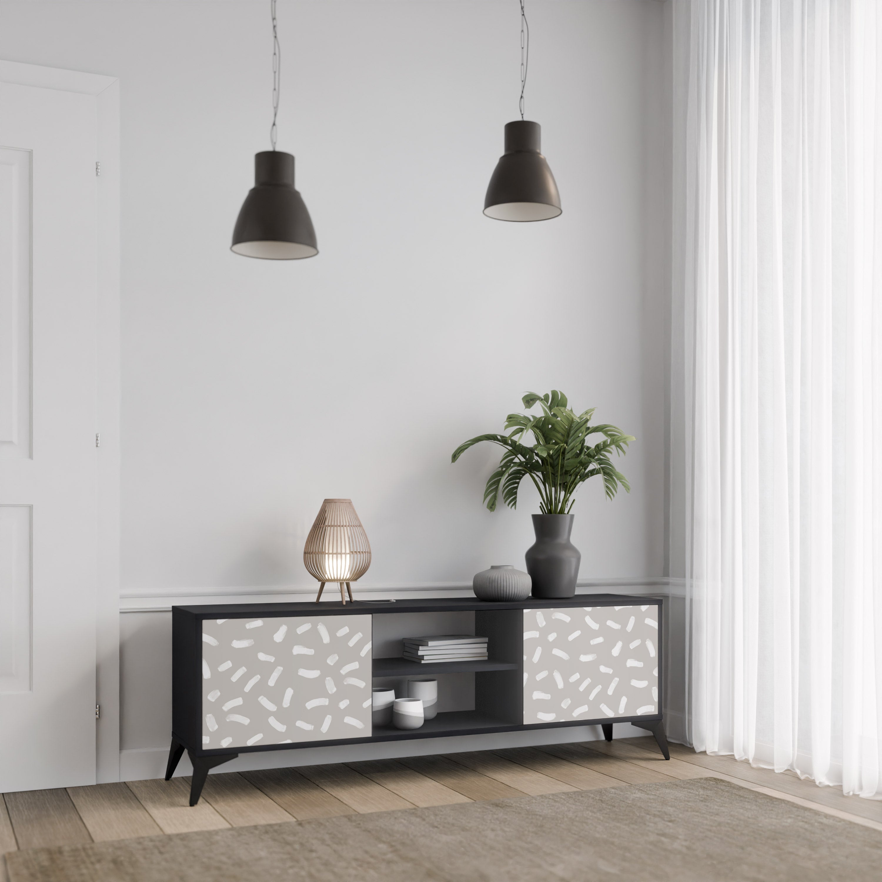 PASSING SECONDS 2-Door TV Stand in Black Finish