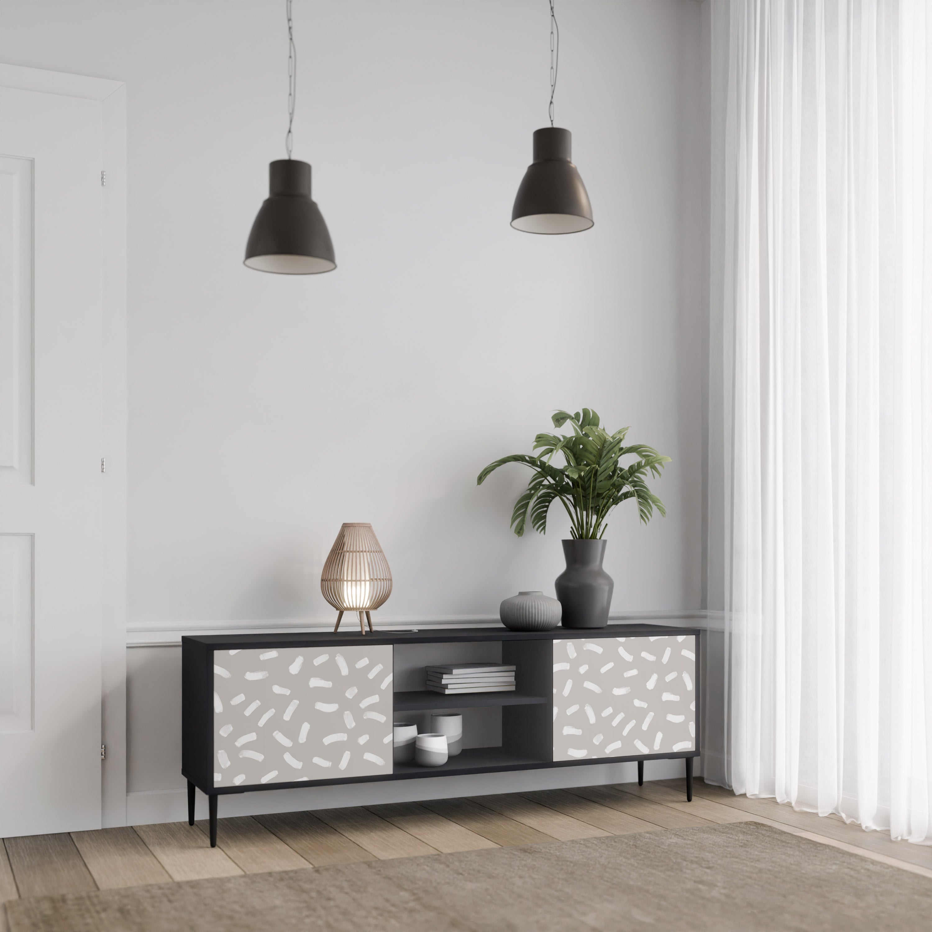 PASSING SECONDS 2-Door TV Stand in Black Finish