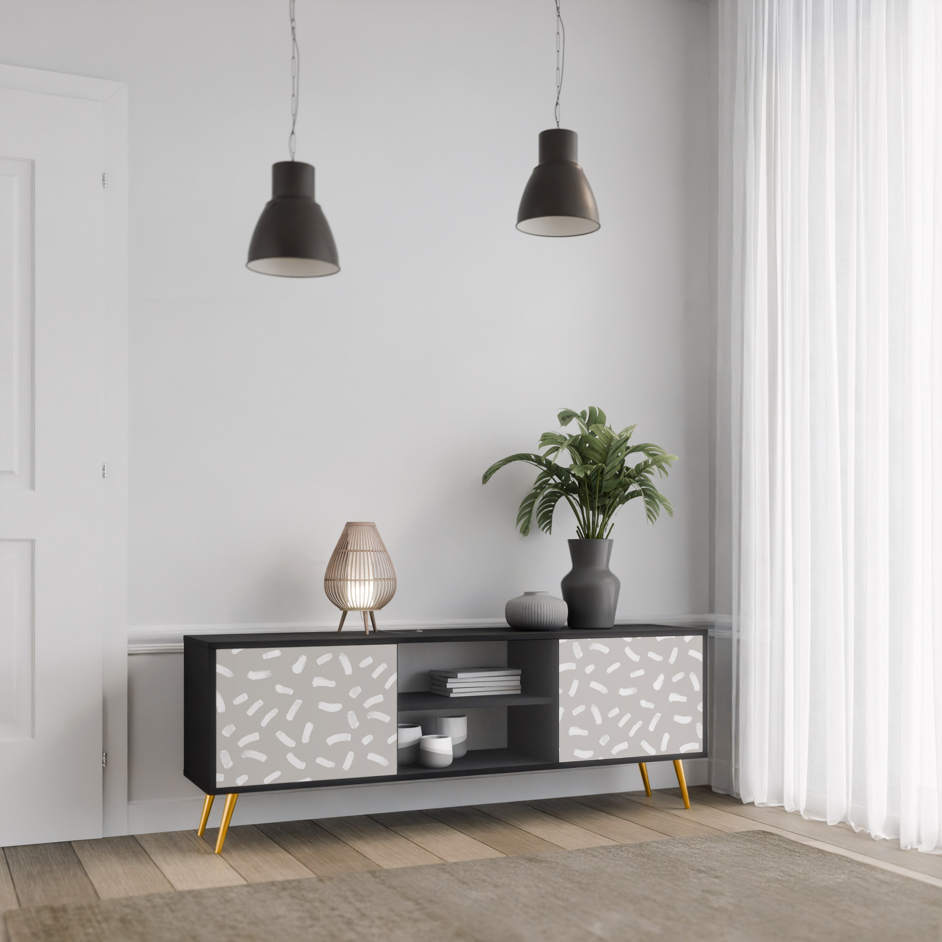 PASSING SECONDS 2-Door TV Stand in Black Finish