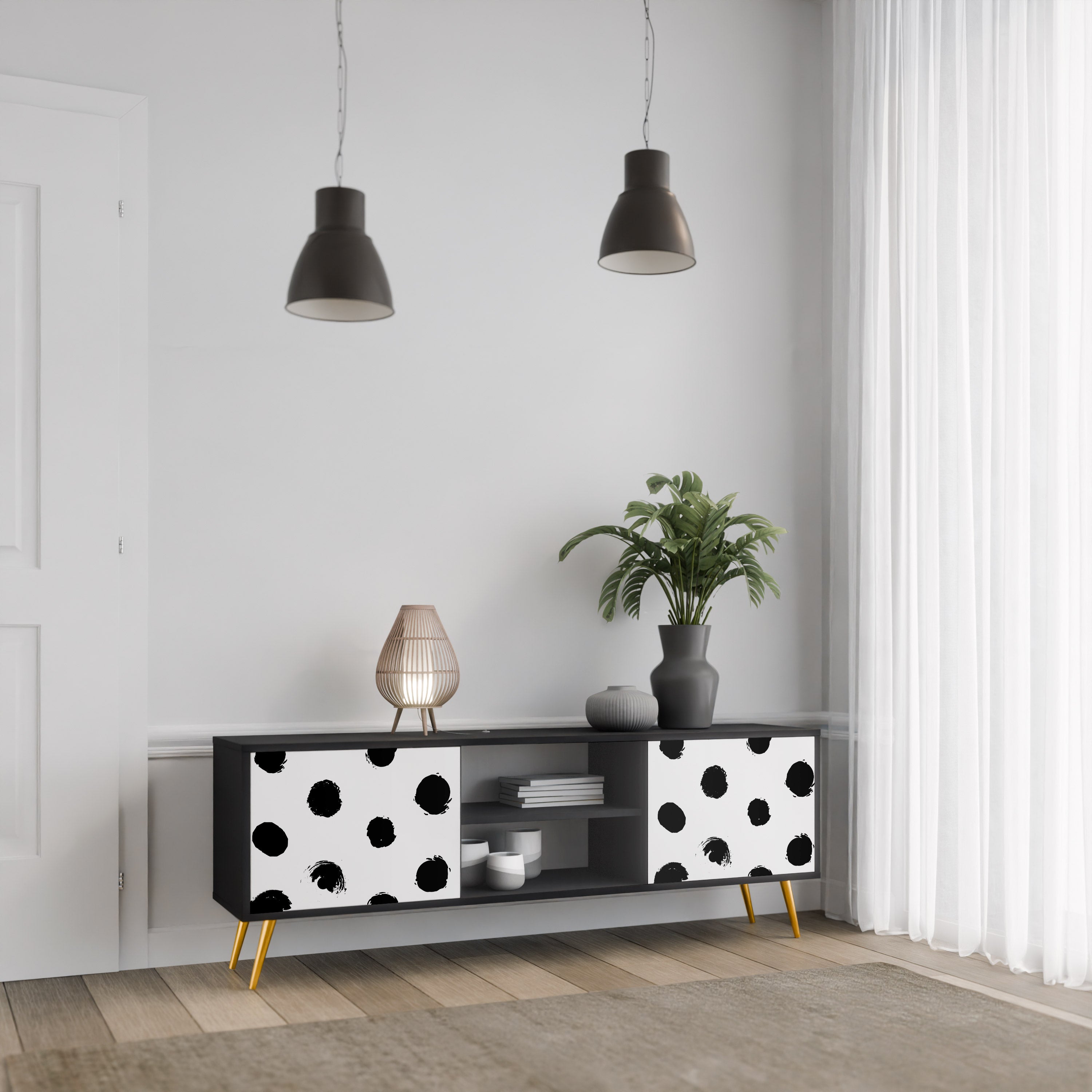 SLIPPING MINUTES 2-Door TV Stand in Black Finish