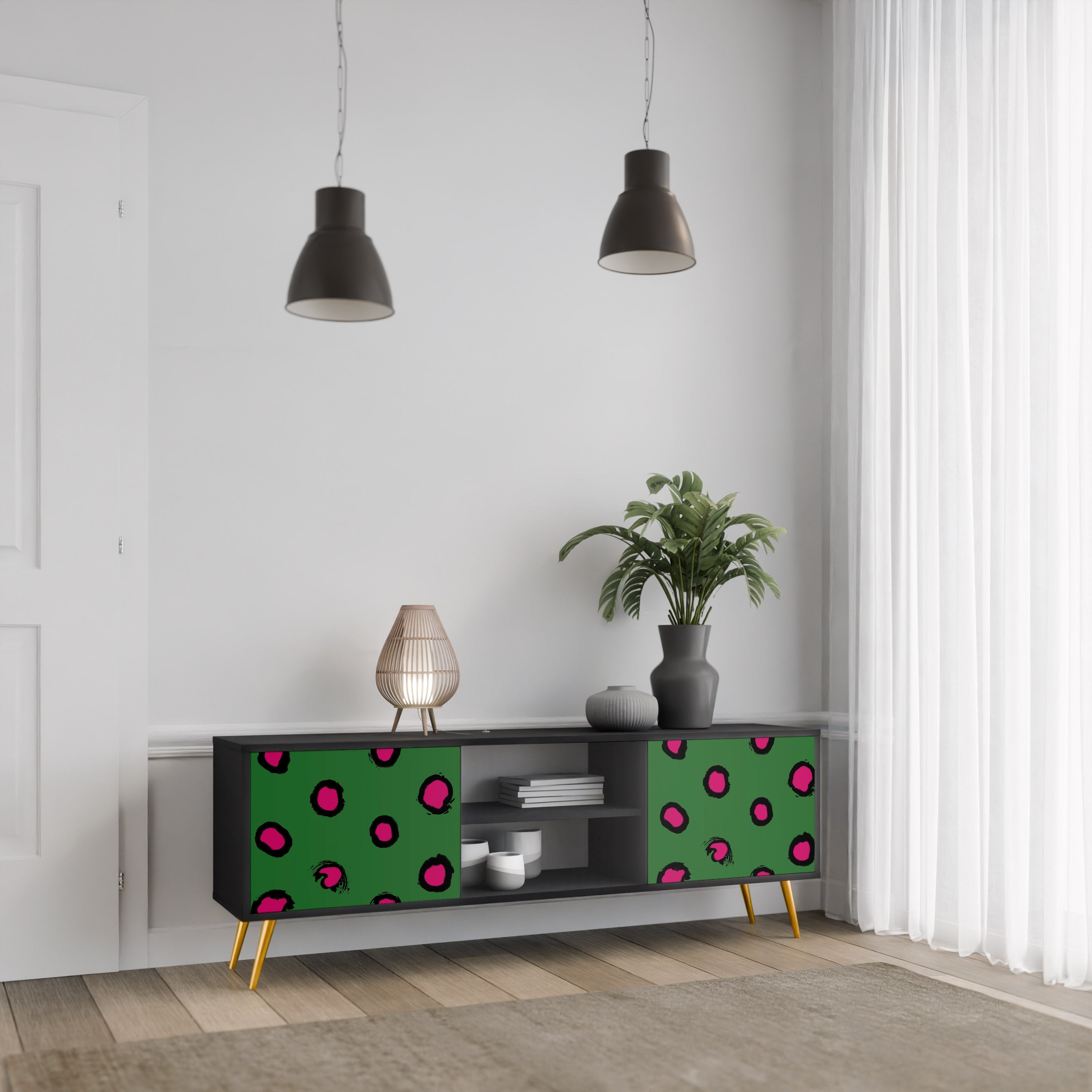 FUNKY SPOTS 2-Door TV Stand in Black Finish