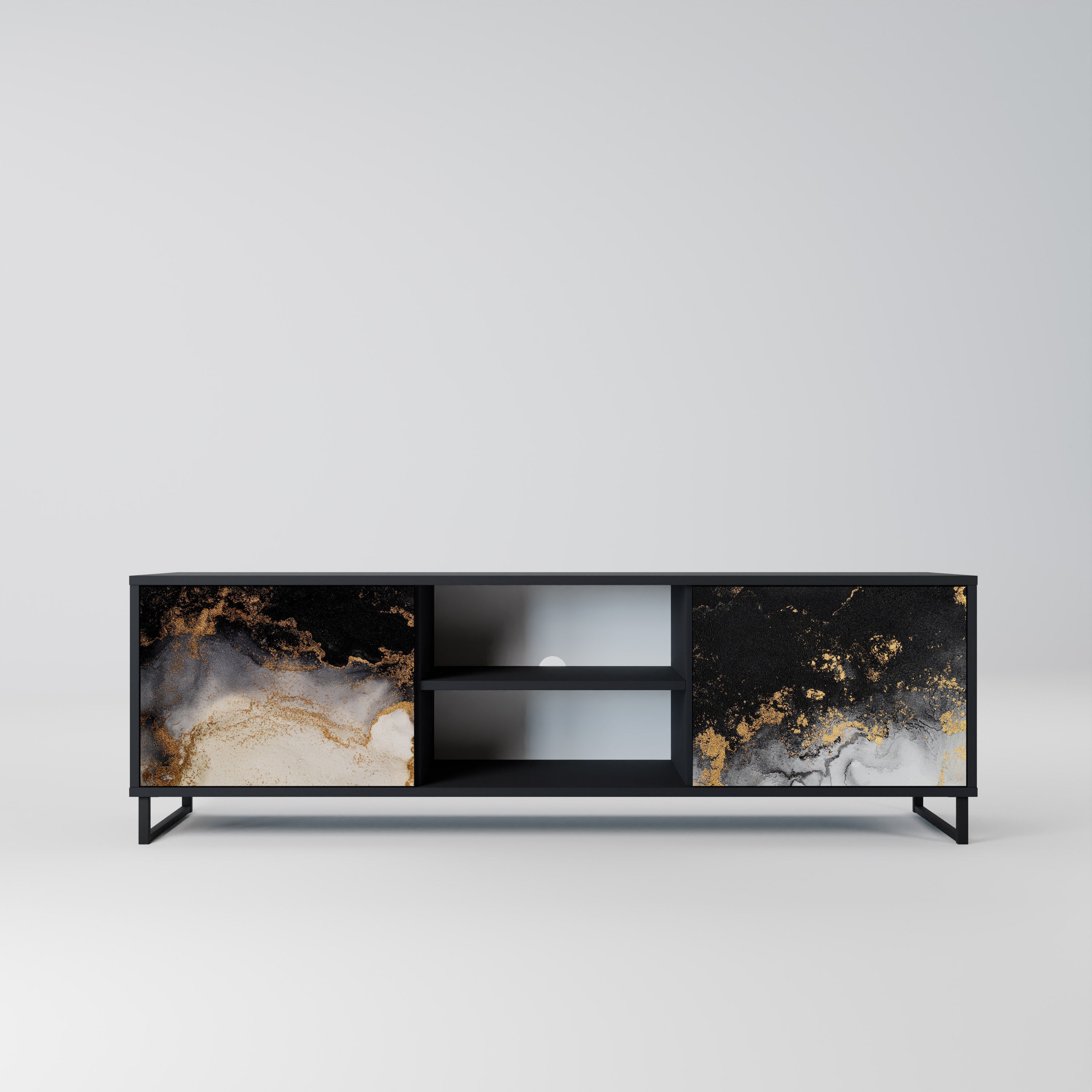 MARBLE OF TOMMORROW 2-Door TV Stand in Black Finish