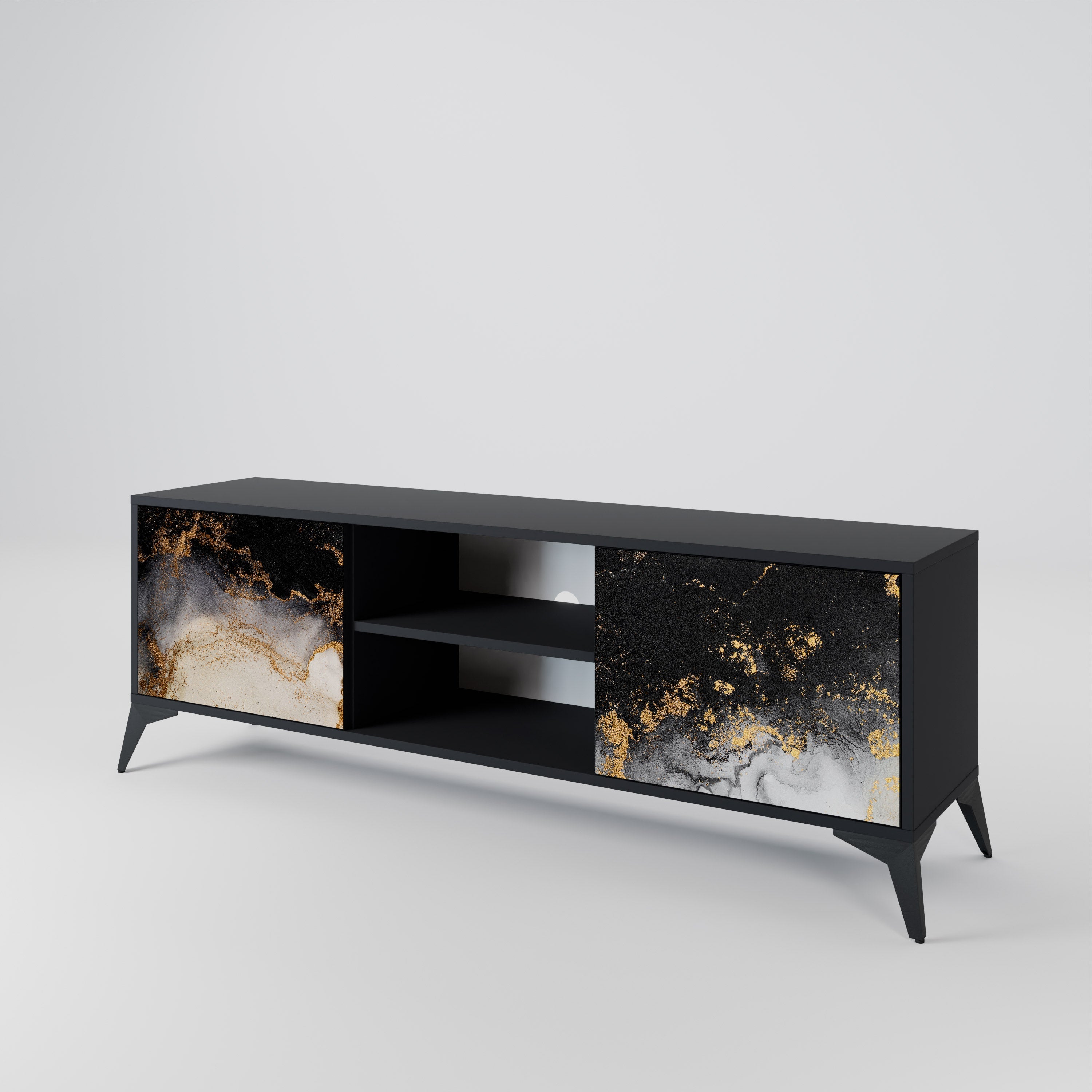 MARBLE OF TOMMORROW 2-Door TV Stand in Black Finish