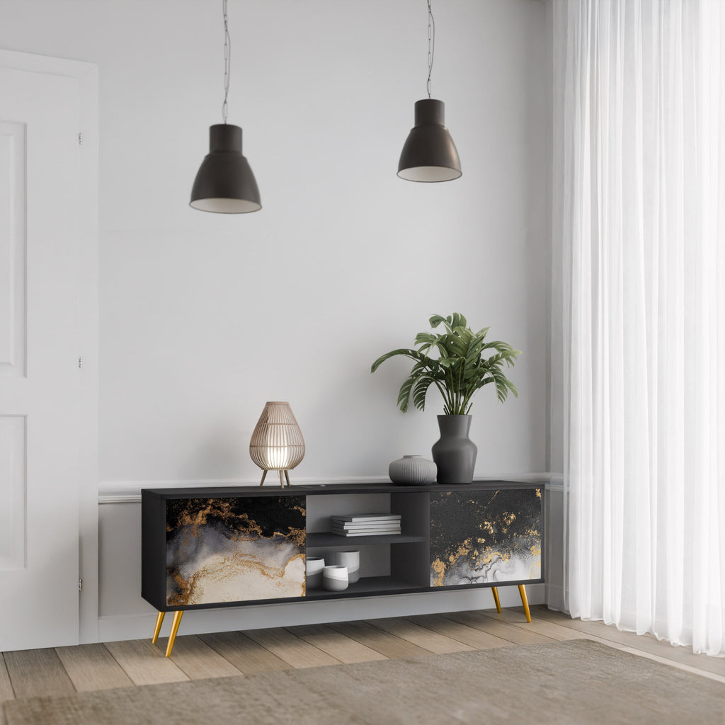 MARBLE OF TOMMORROW 2-Door TV Stand in Black Finish