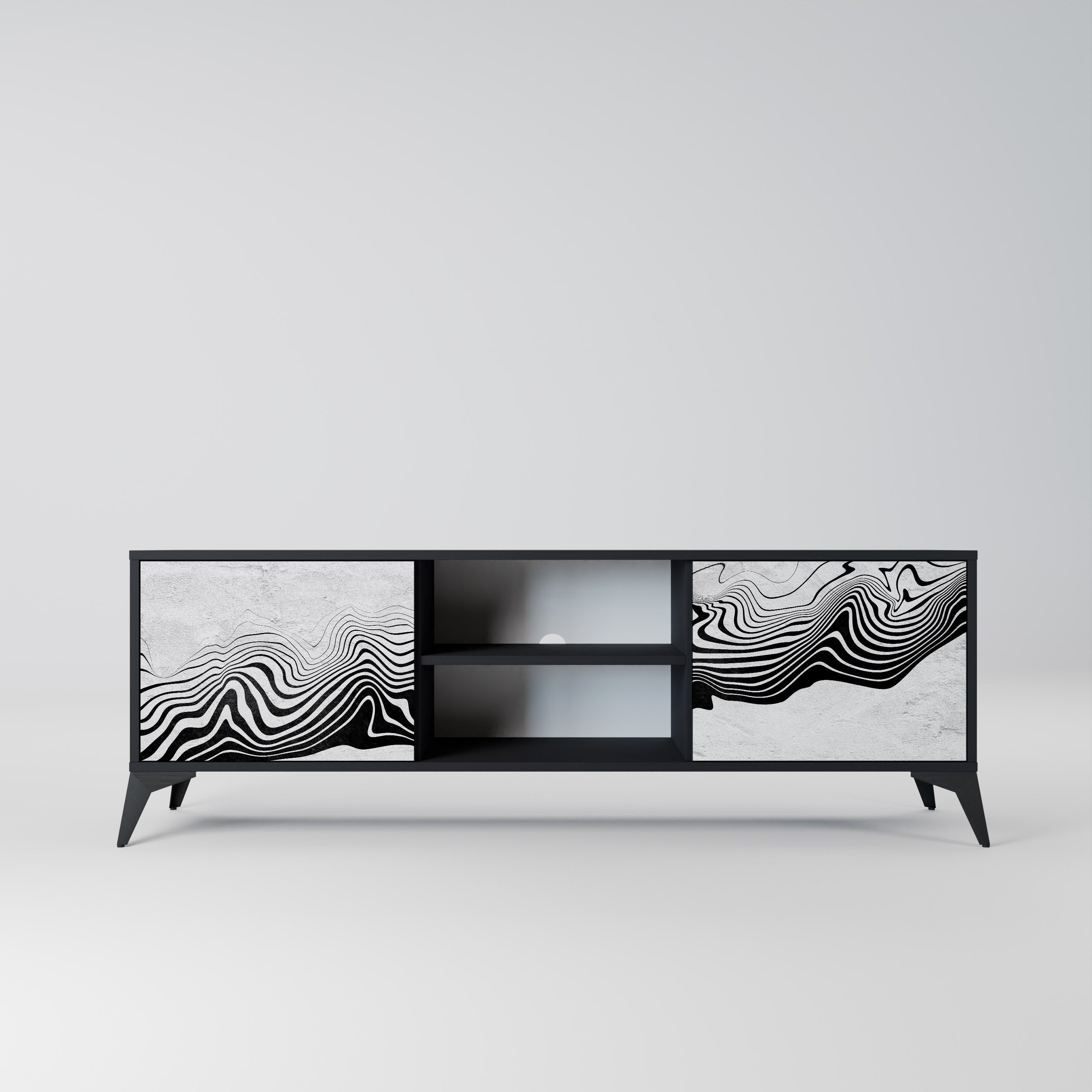 MONOCHROME MIRAGE 2-Door TV Stand in Black Finish