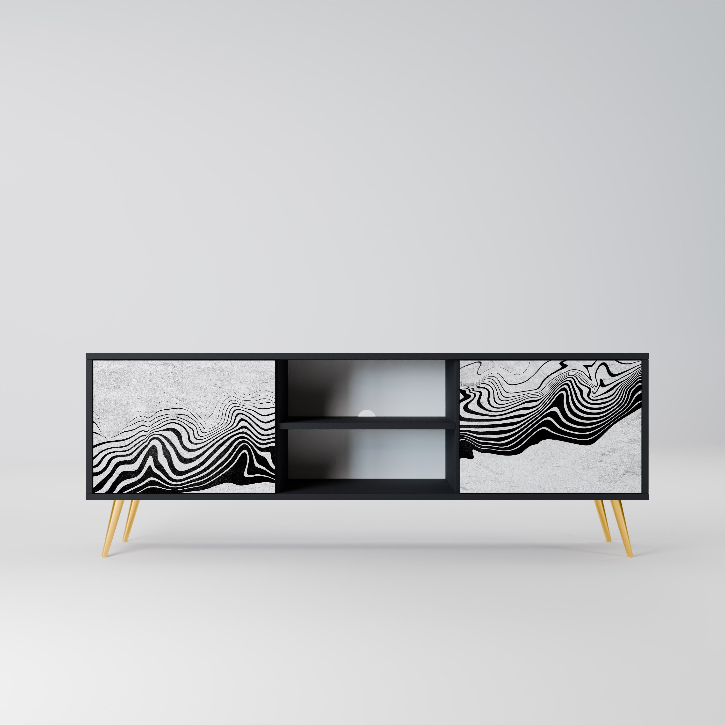 MONOCHROME MIRAGE 2-Door TV Stand in Black Finish