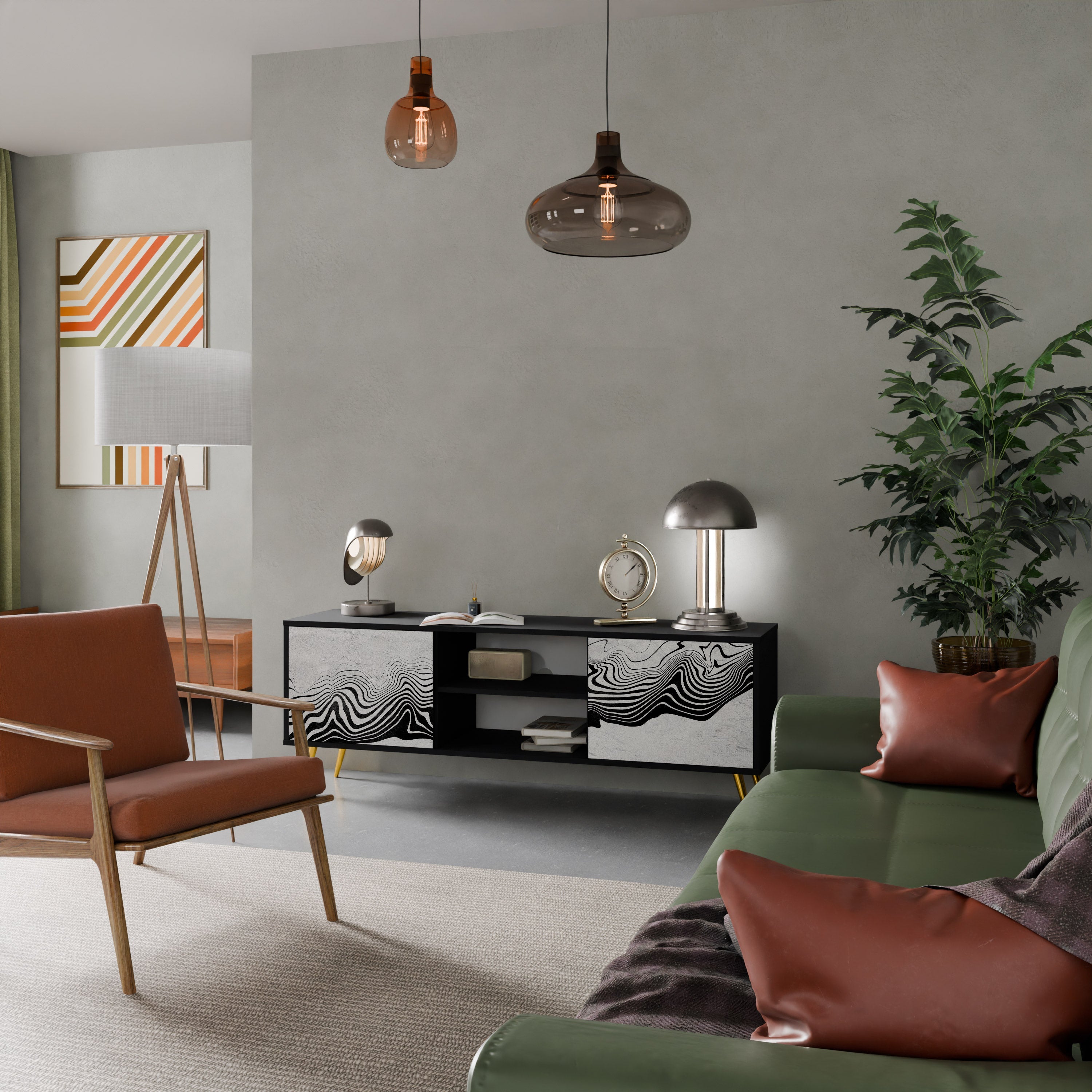 MONOCHROME MIRAGE 2-Door TV Stand in Black Finish