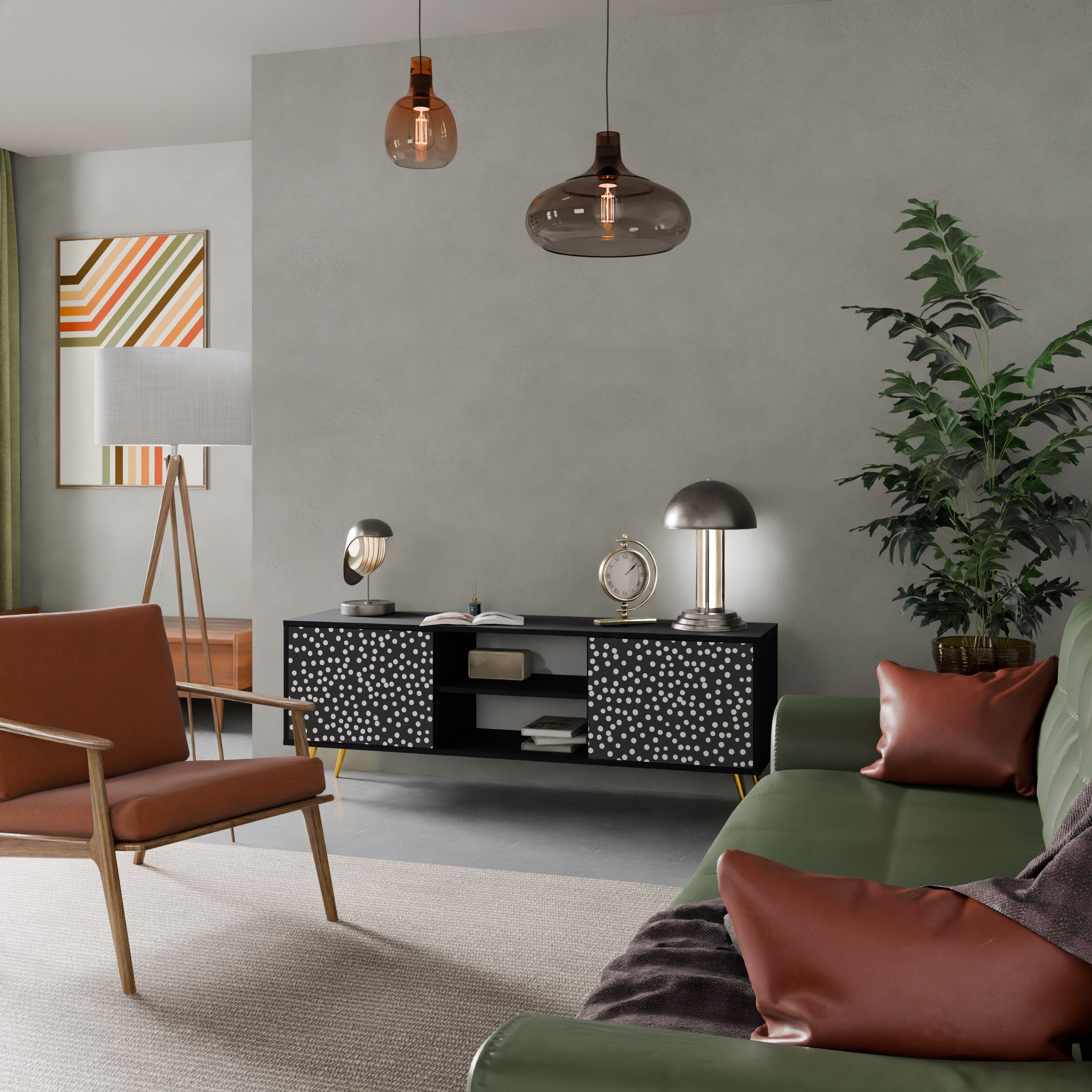 BLINDING LIGHTS 2-Door TV Stand in Black Finish