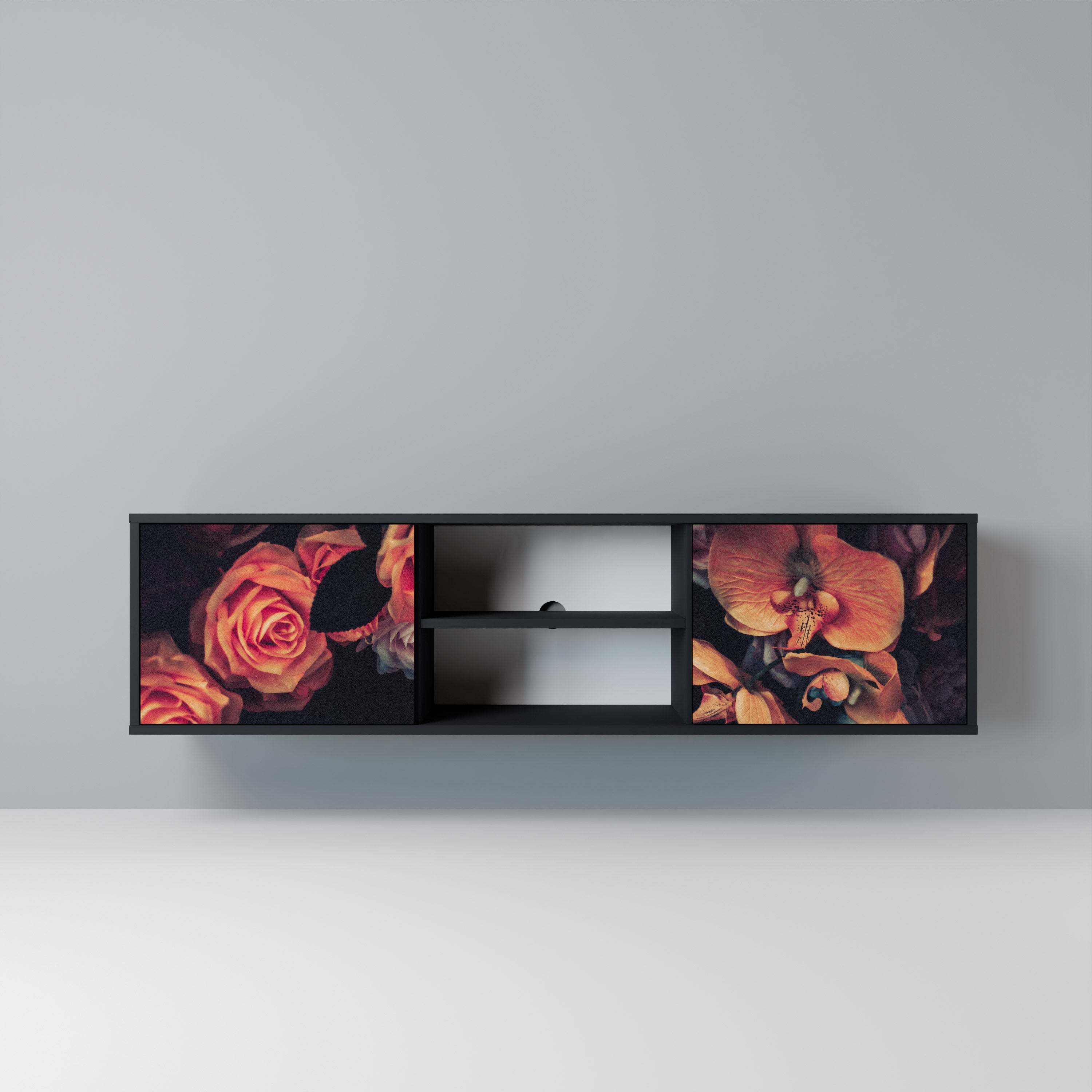 NEVERENDING BLOOM 2-Door TV Stand in Black Finish
