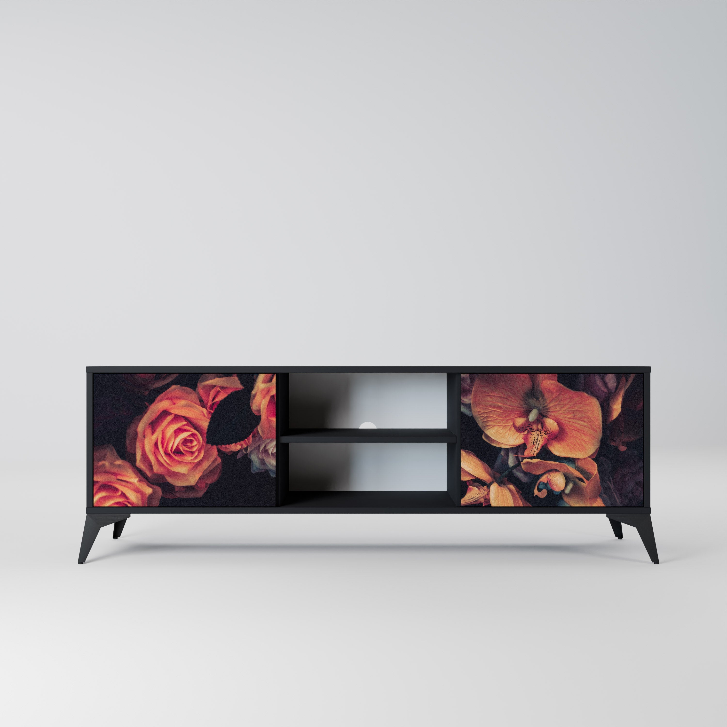 NEVERENDING BLOOM 2-Door TV Stand in Black Finish