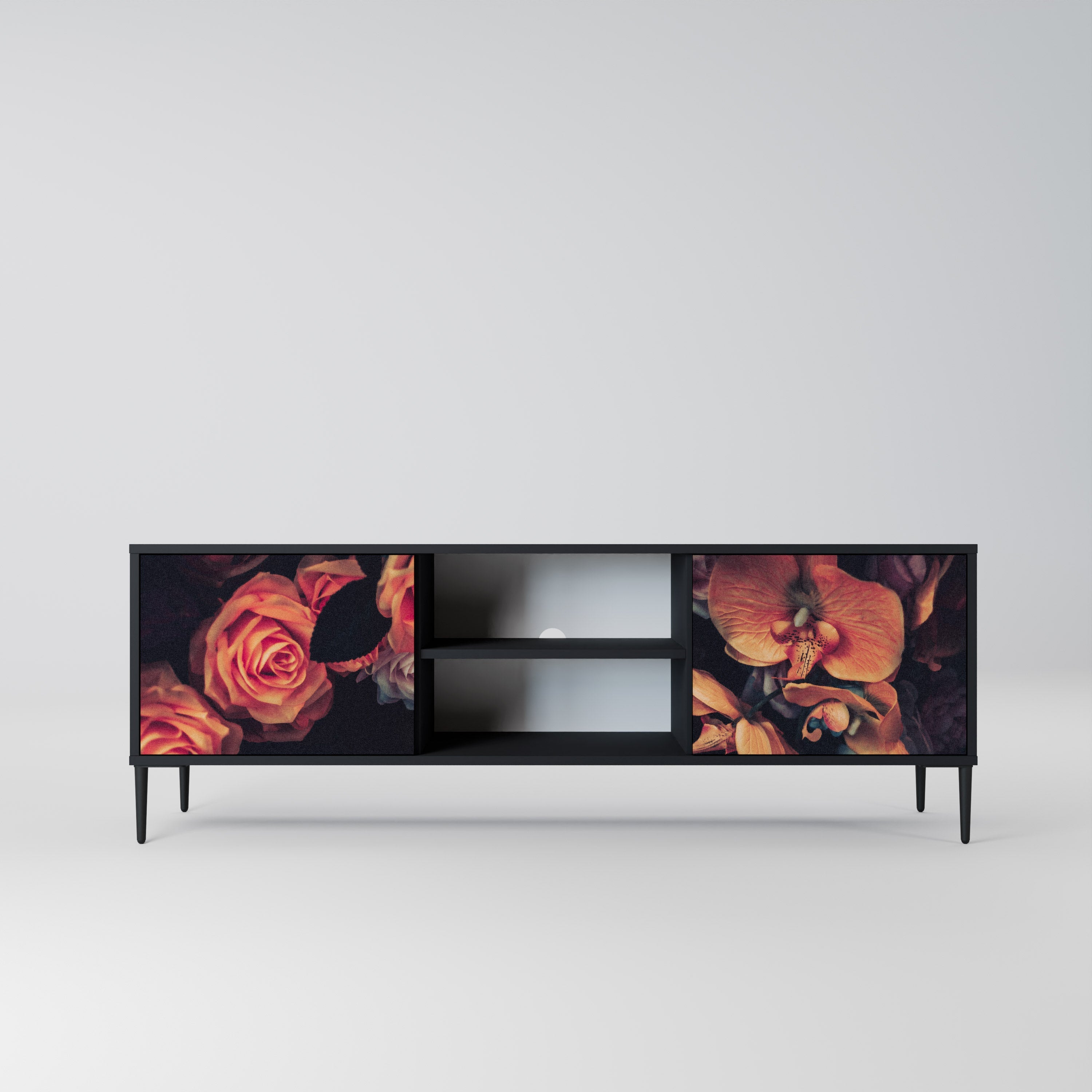 NEVERENDING BLOOM 2-Door TV Stand in Black Finish