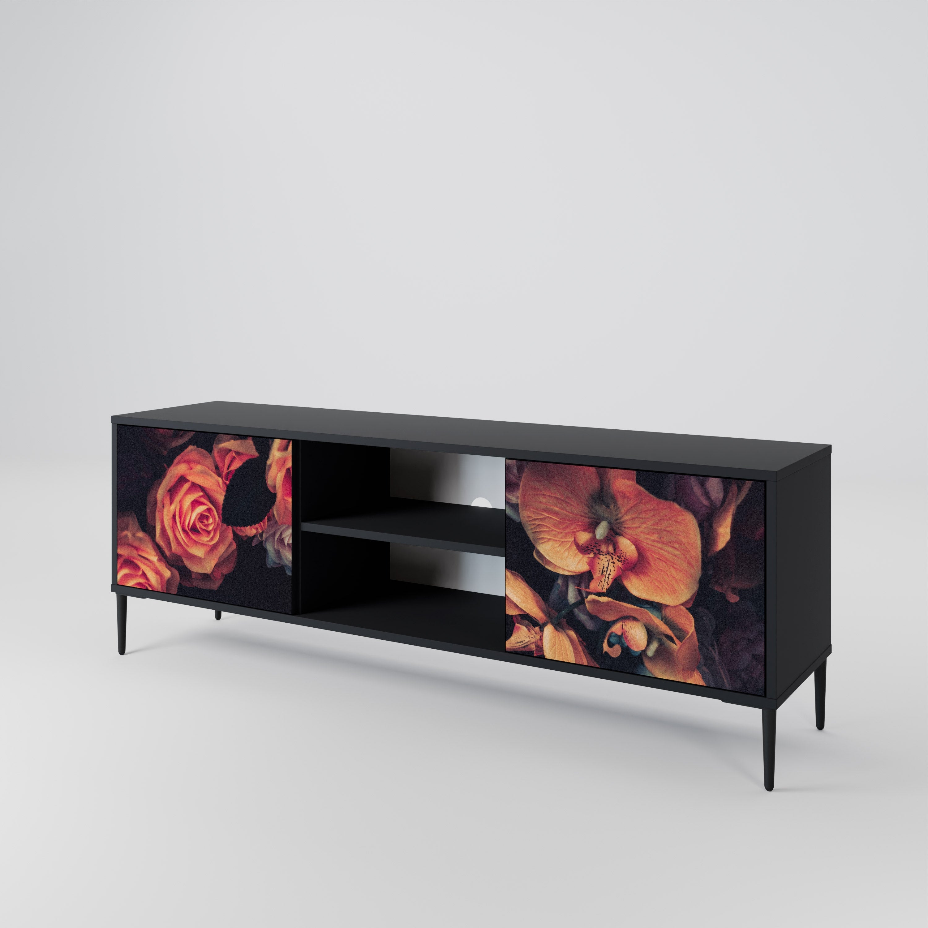 NEVERENDING BLOOM 2-Door TV Stand in Black Finish