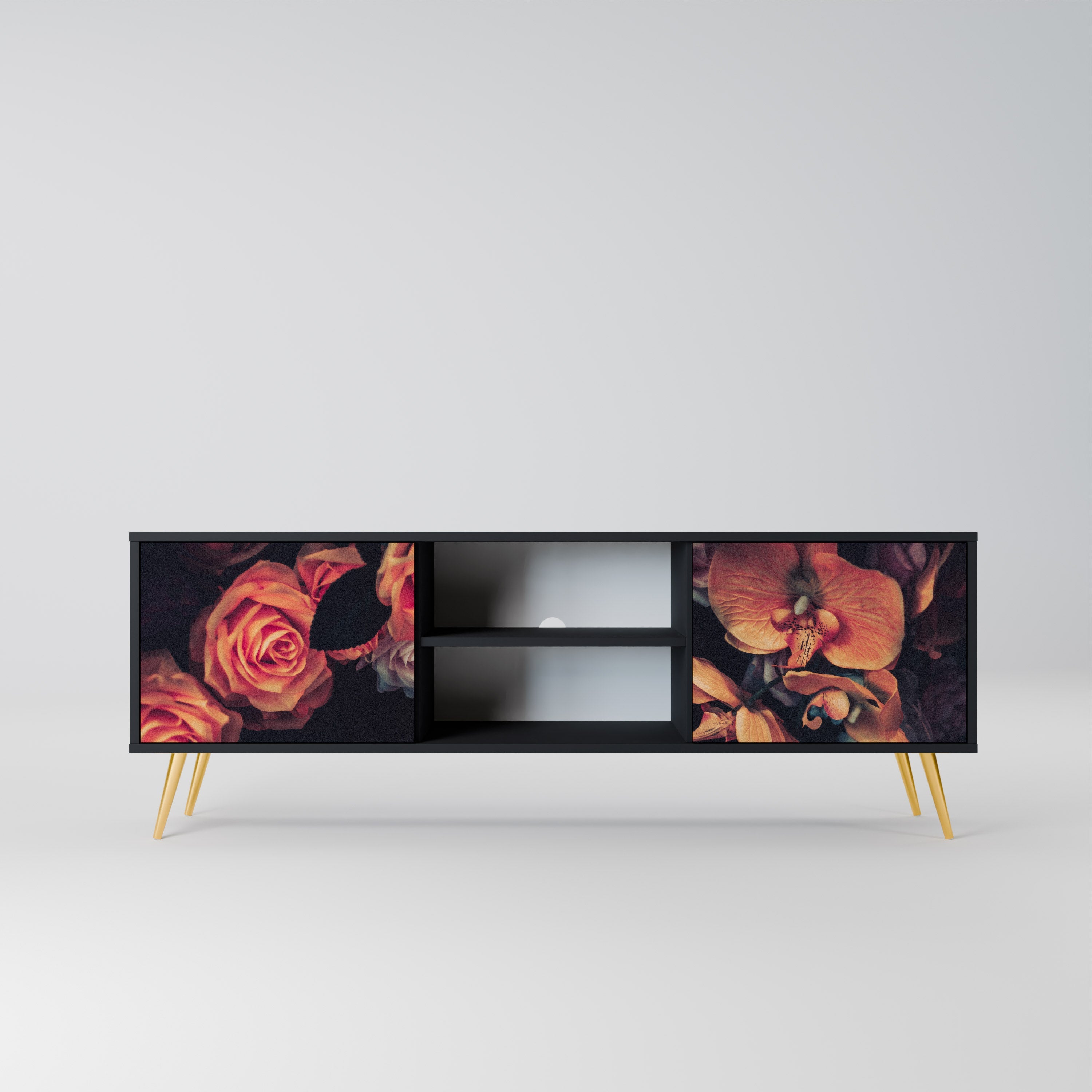NEVERENDING BLOOM 2-Door TV Stand in Black Finish