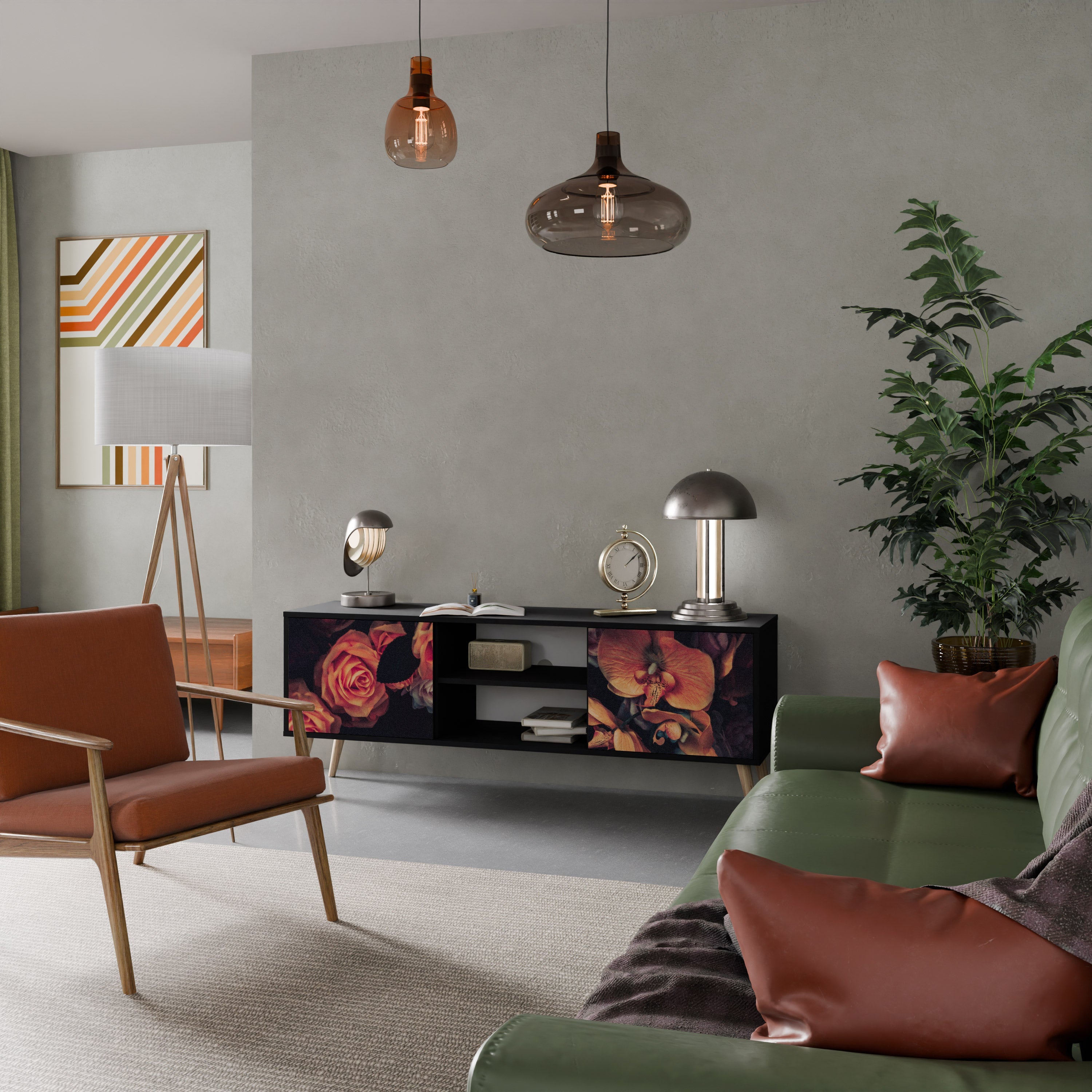 NEVERENDING BLOOM TV-Lowboard mit 2 Türen in Schwarz