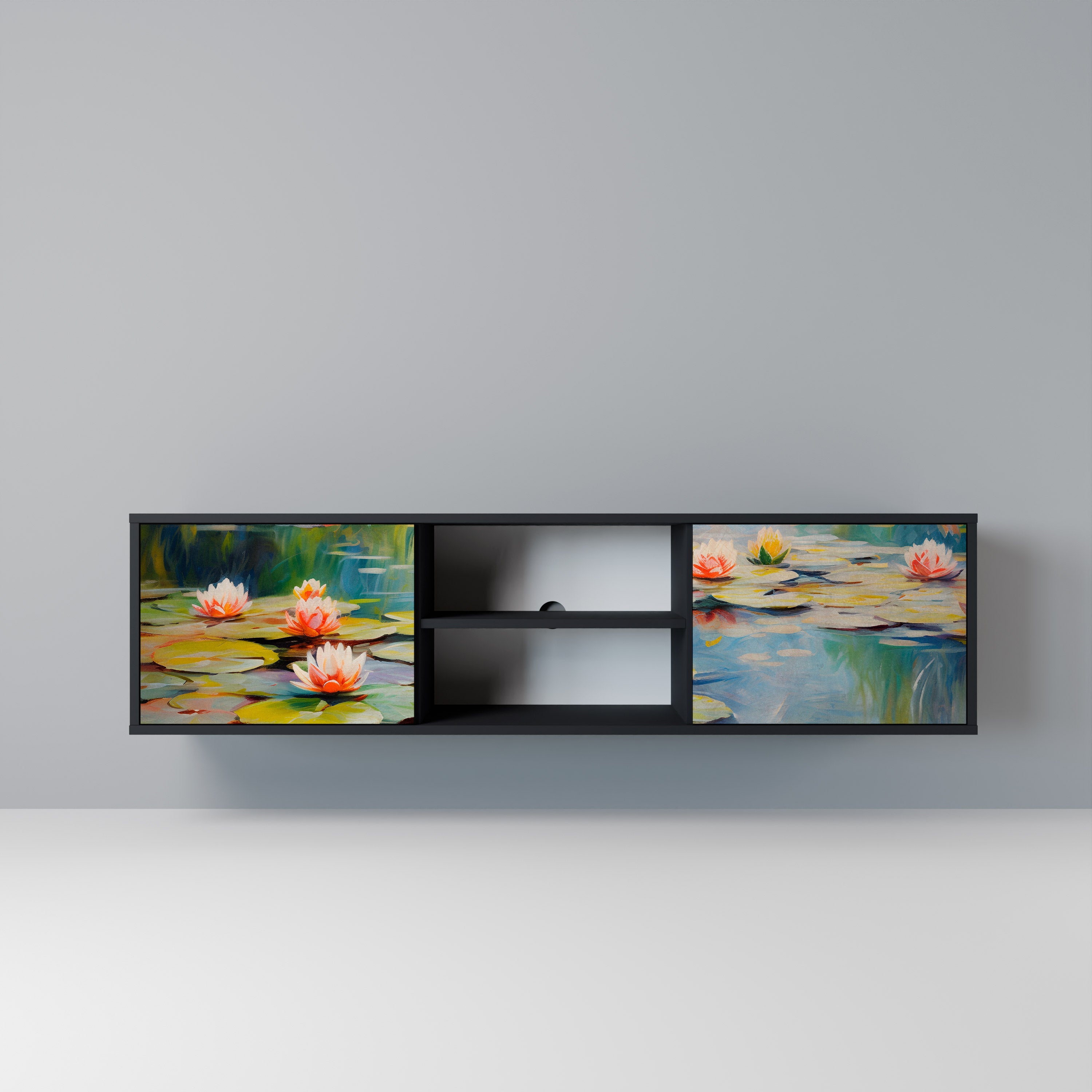 BLOOMING WATERS 2-Door TV Stand in Black Finish