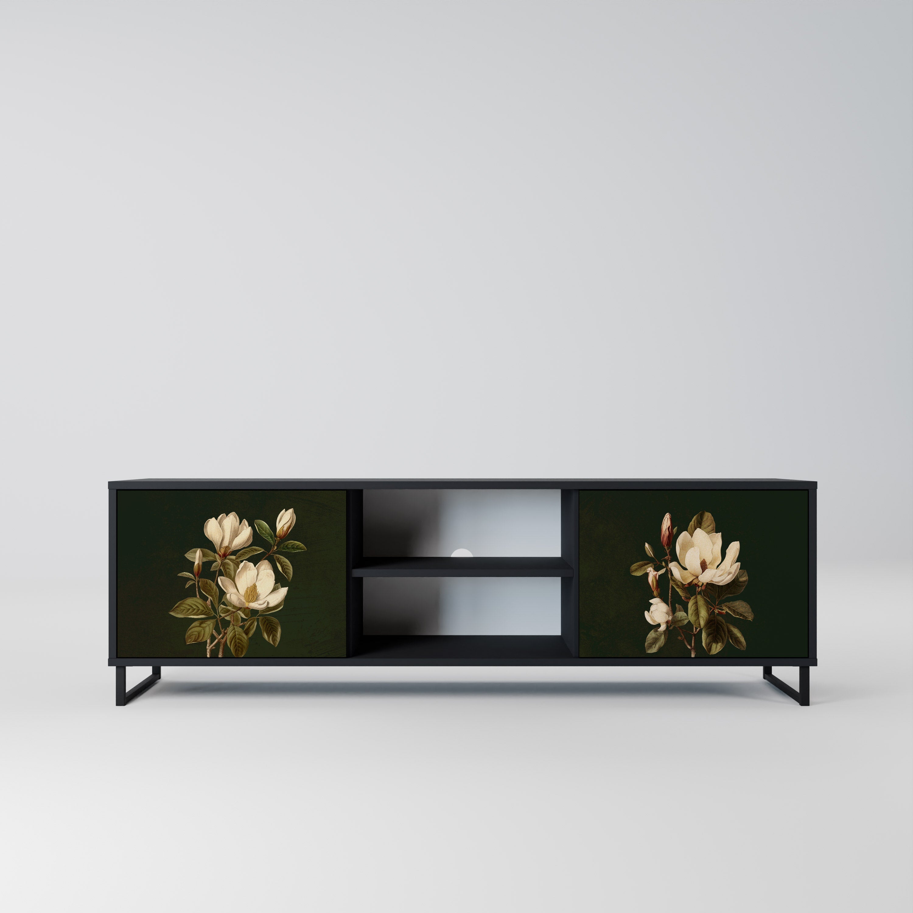 FLORAL NOIR 2-Door TV Stand in Black Finish