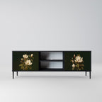 FLORAL NOIR 2-Door TV Stand in Black Finish
