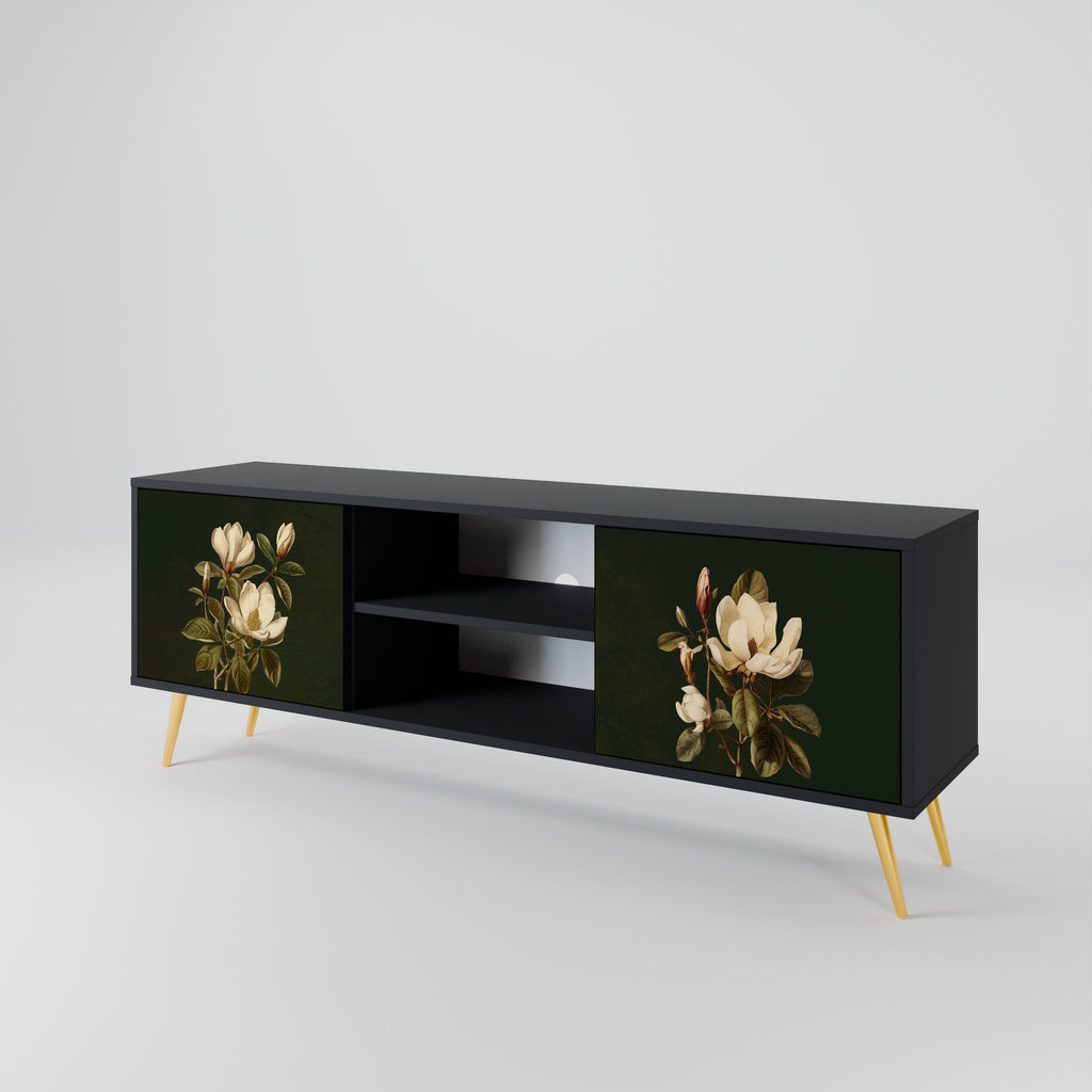FLORAL NOIR 2-Door TV Stand in Black Finish