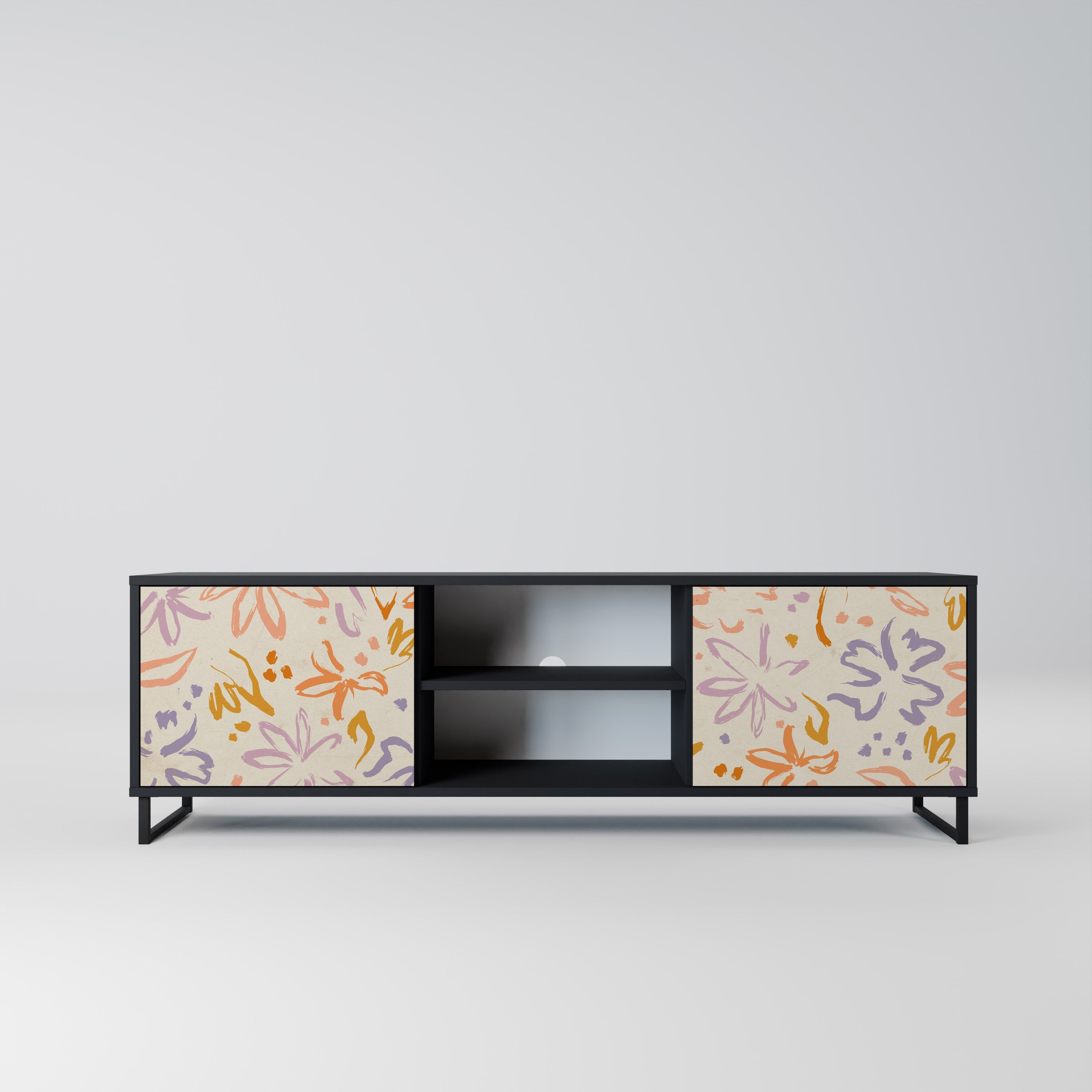 SPRING WHIMSY 2-Door TV Stand in Black Finish