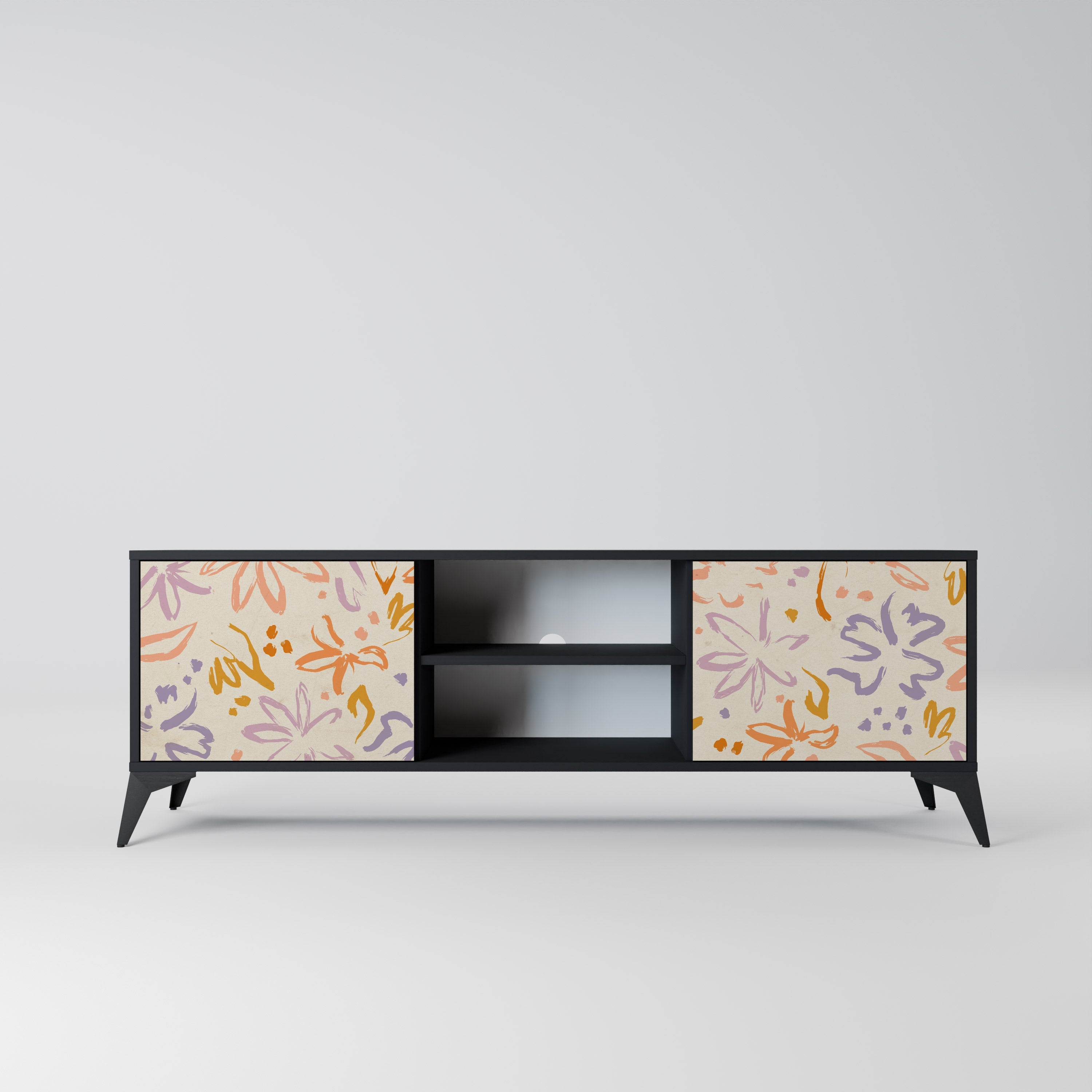 SPRING WHIMSY 2-Door TV Stand in Black Finish