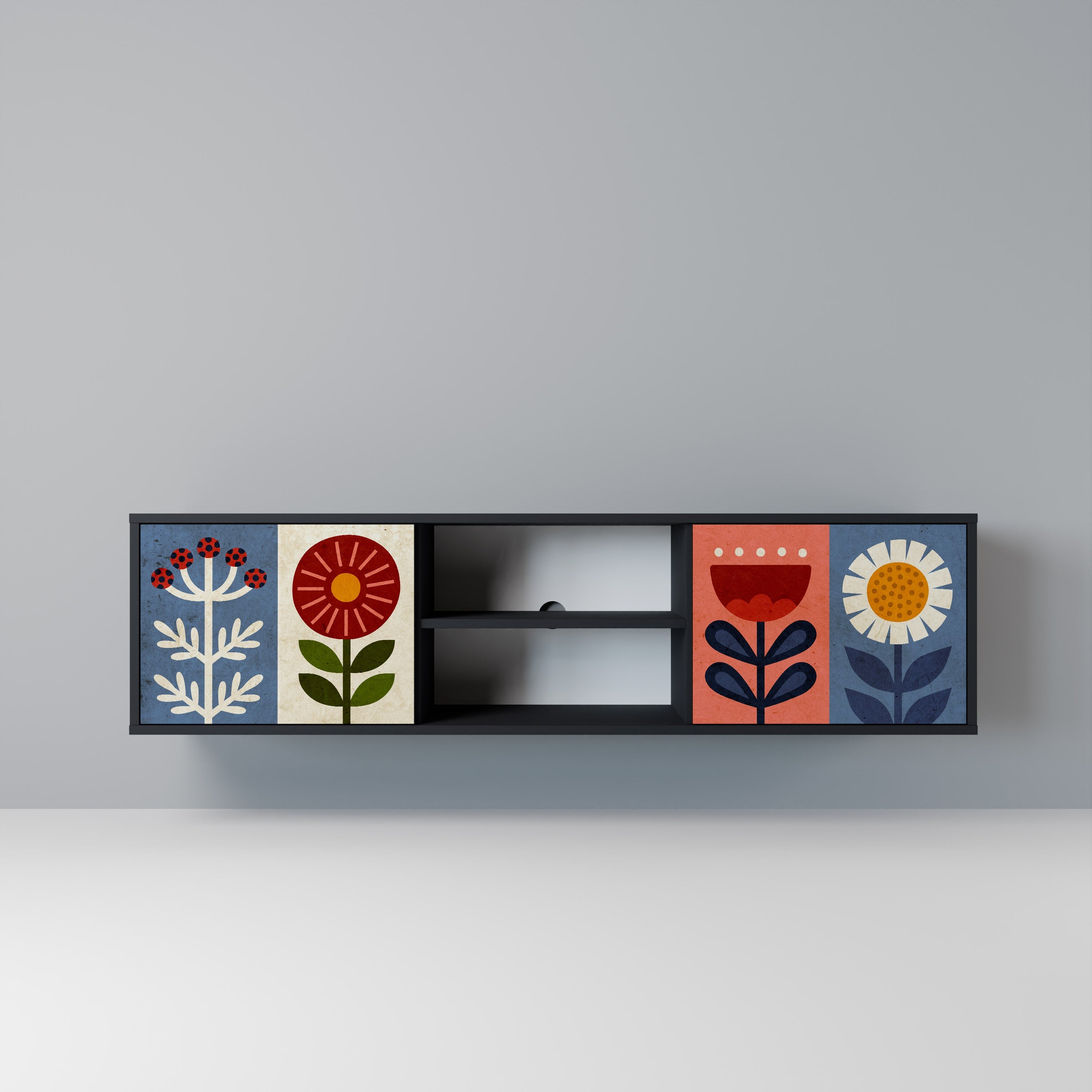 SCANDIC FLOWERET 2-Door TV Stand in Black Finish