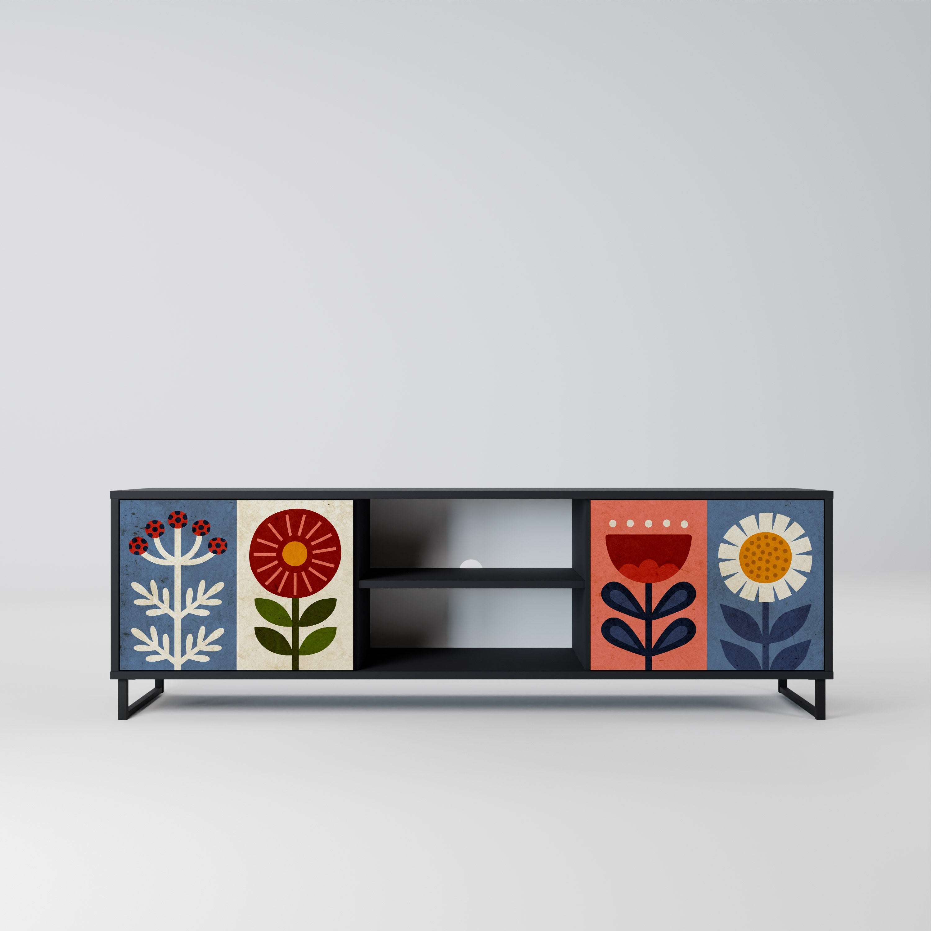 SCANDIC FLOWERET 2-Door TV Stand in Black Finish