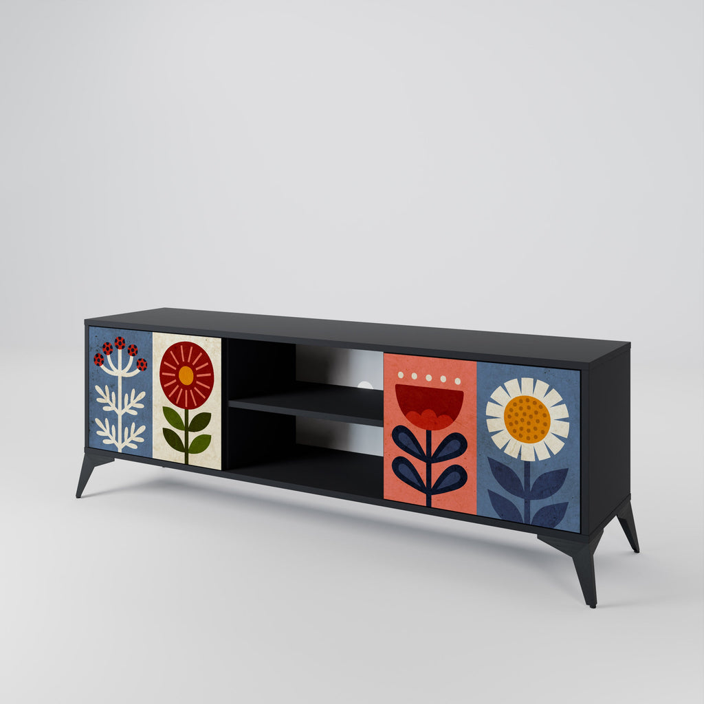 SCANDIC FLOWERET 2-Door TV Stand in Black Finish