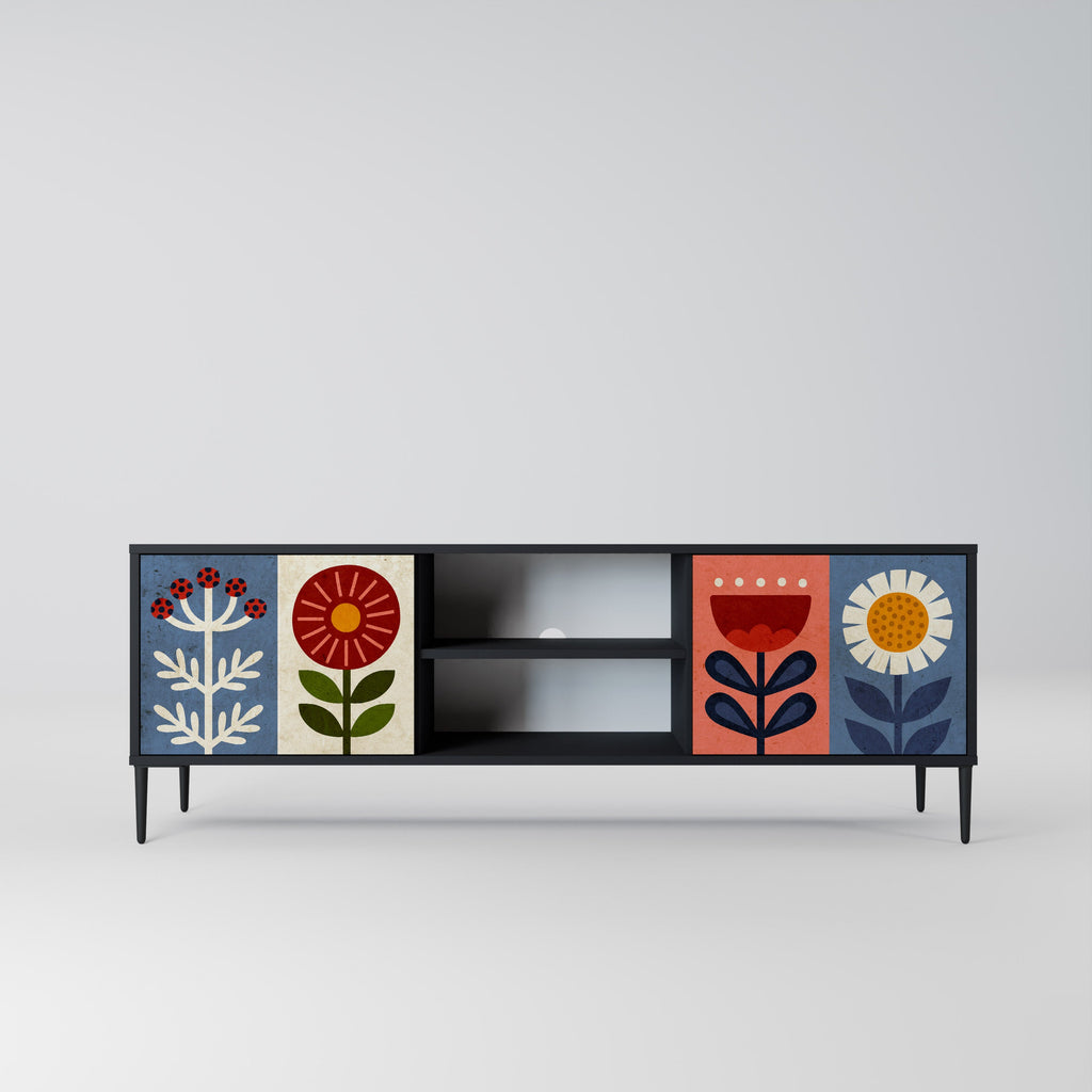 SCANDIC FLOWERET 2-Door TV Stand in Black Finish