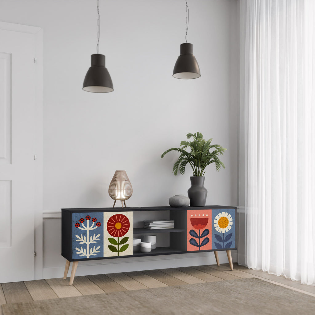 SCANDIC FLOWERET 2-Door TV Stand in Black Finish