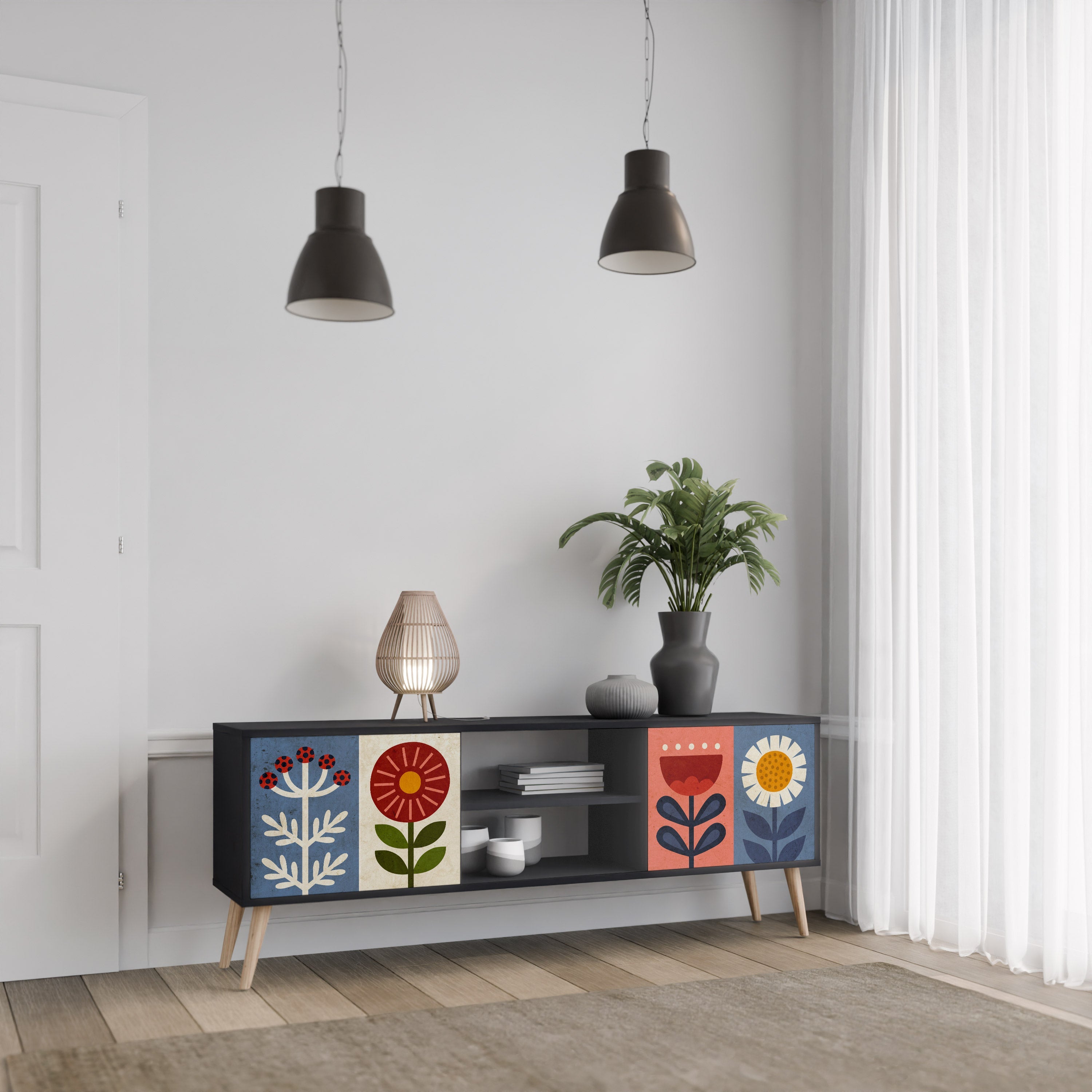 SCANDIC FLOWERET 2-Door TV Stand in Black Finish