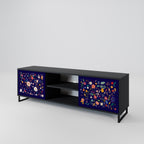 FLORAL COMBINATION 2-Door TV Stand in Black Finish