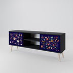 FLORAL COMBINATION 2-Door TV Stand in Black Finish