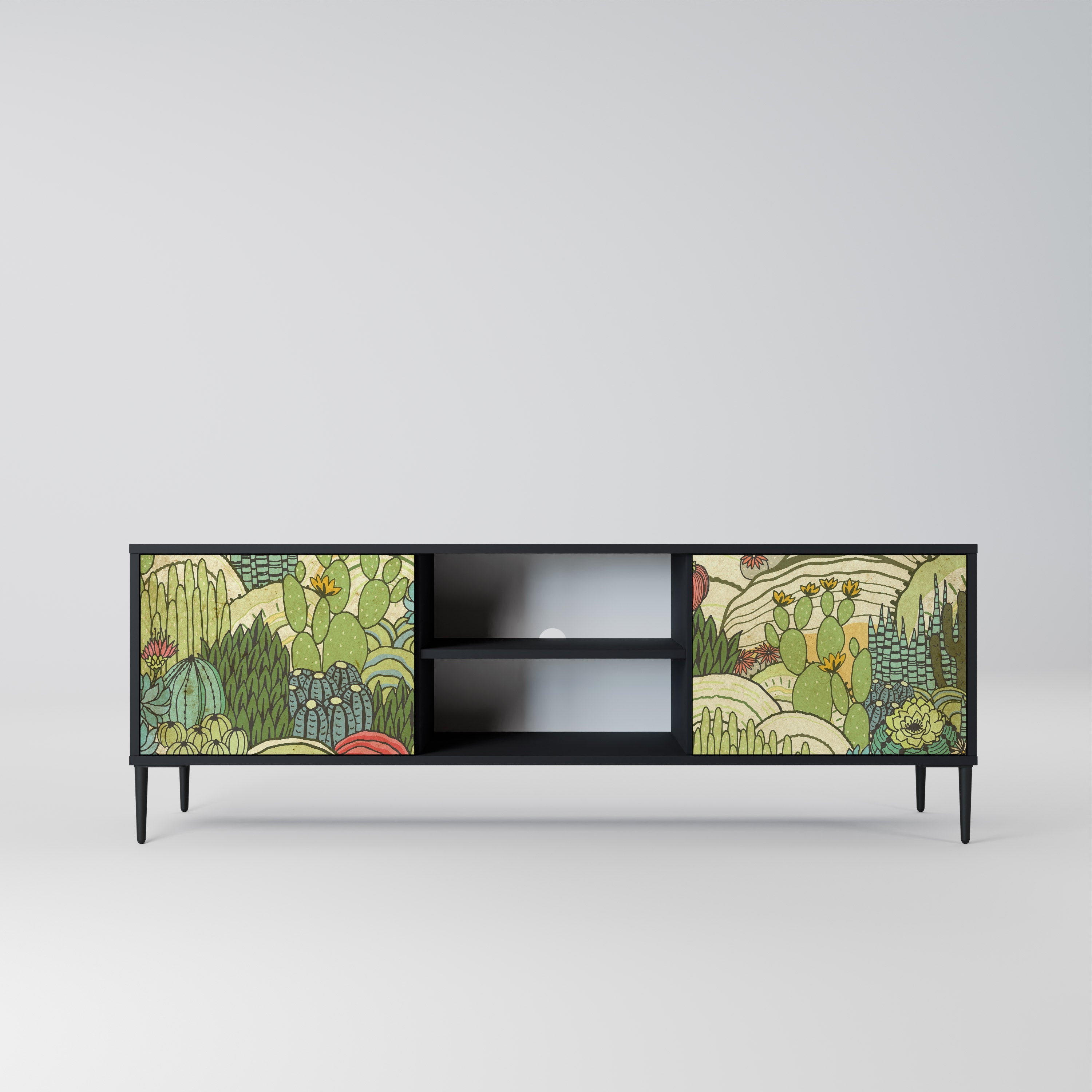 SUCCULENTS KALEIDOSCOPE 2-Door TV Stand in Black Finish